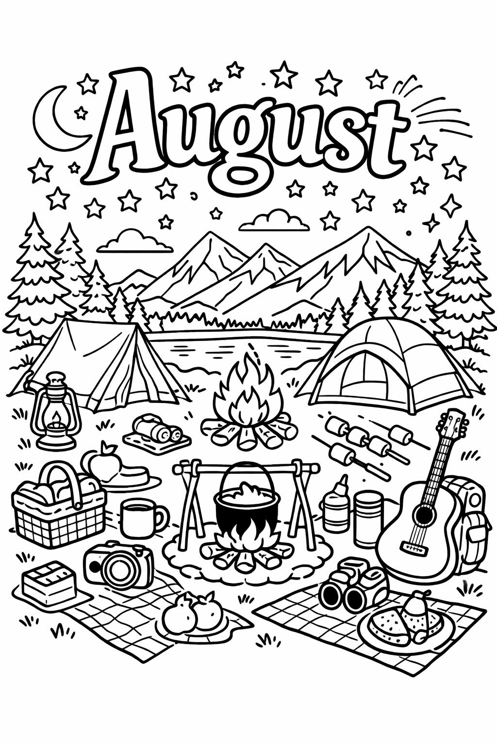 late summer coloring page | seasonal outdoor illustration | relaxing nature design