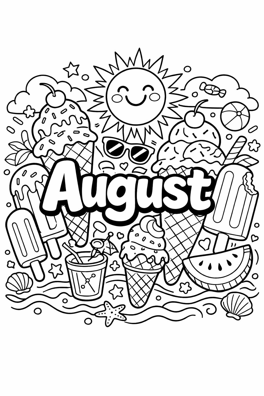 August doodle coloring page | playful seasonal sketches | creative coloring sheet
