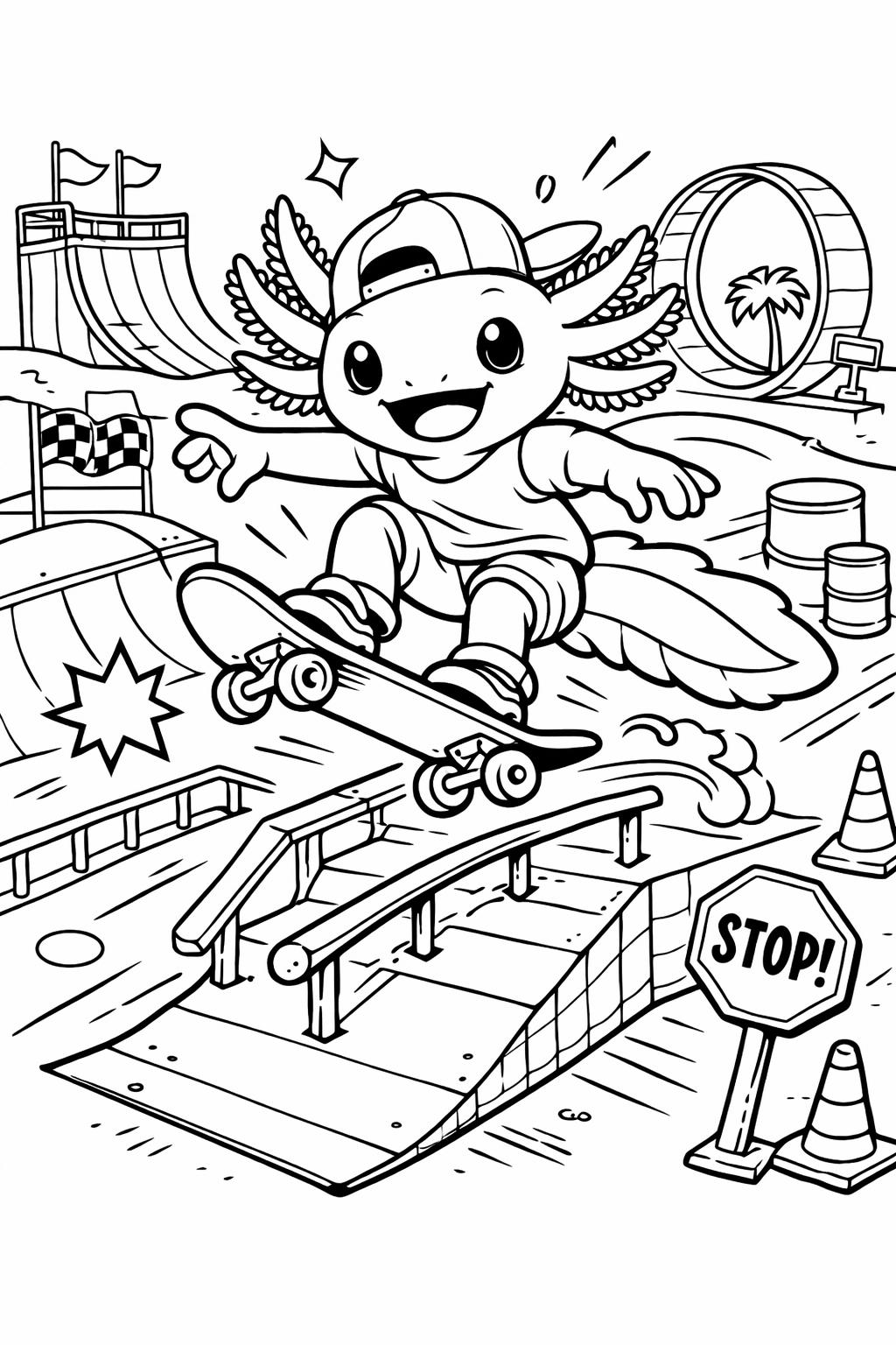 axolotl doodle coloring page | playful amphibian sketches | creative coloring sheet