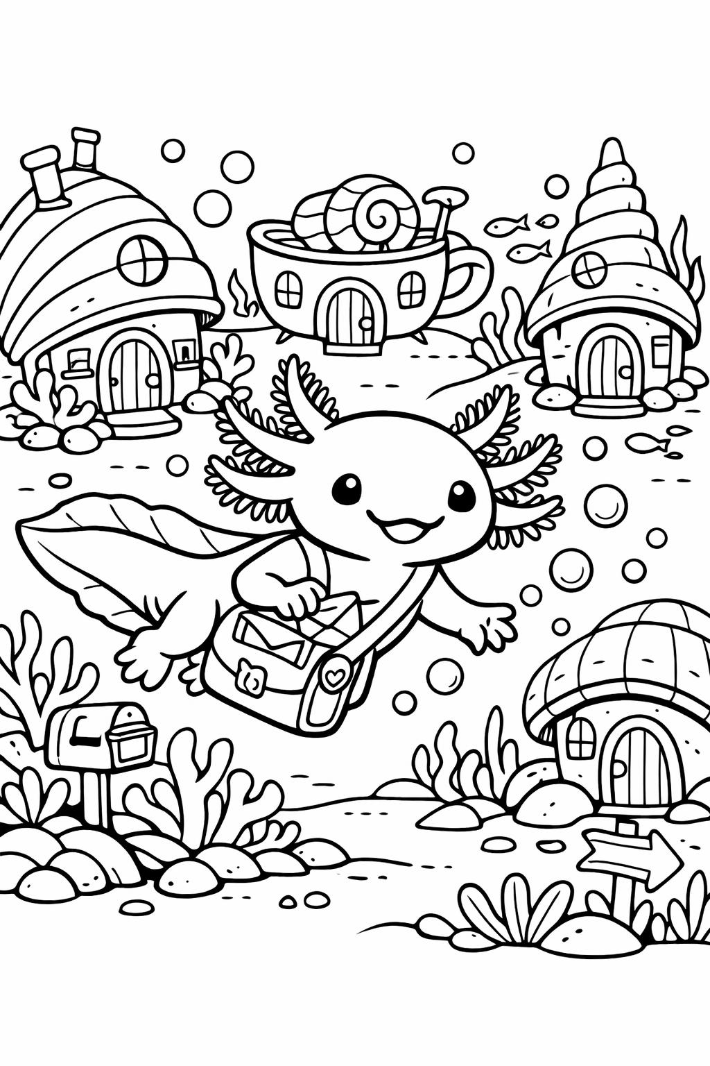 axolotl line art coloring page | simple amphibian outline | easy coloring sheet