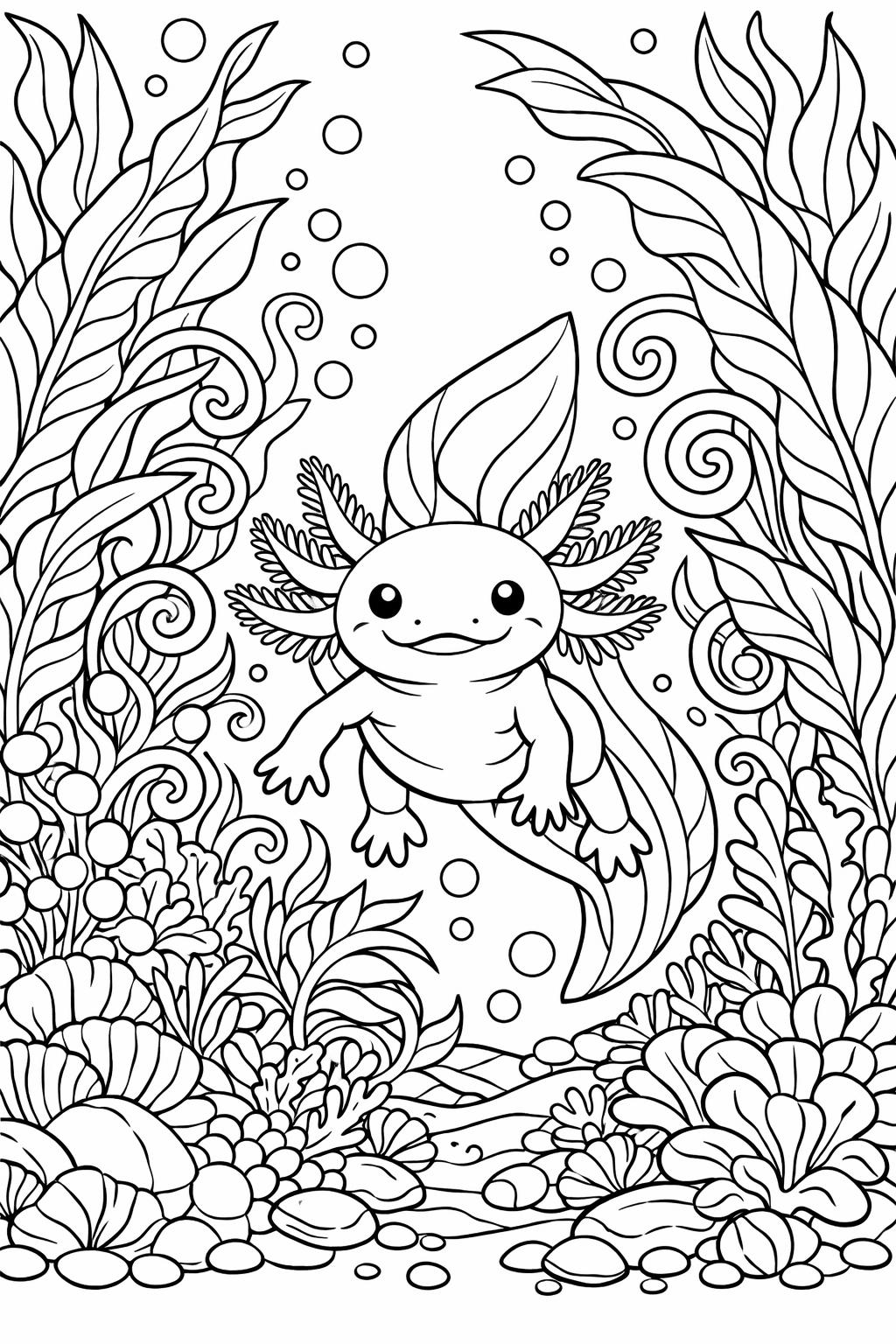 realistic axolotl coloring page | detailed aquatic creature | nature coloring sheet