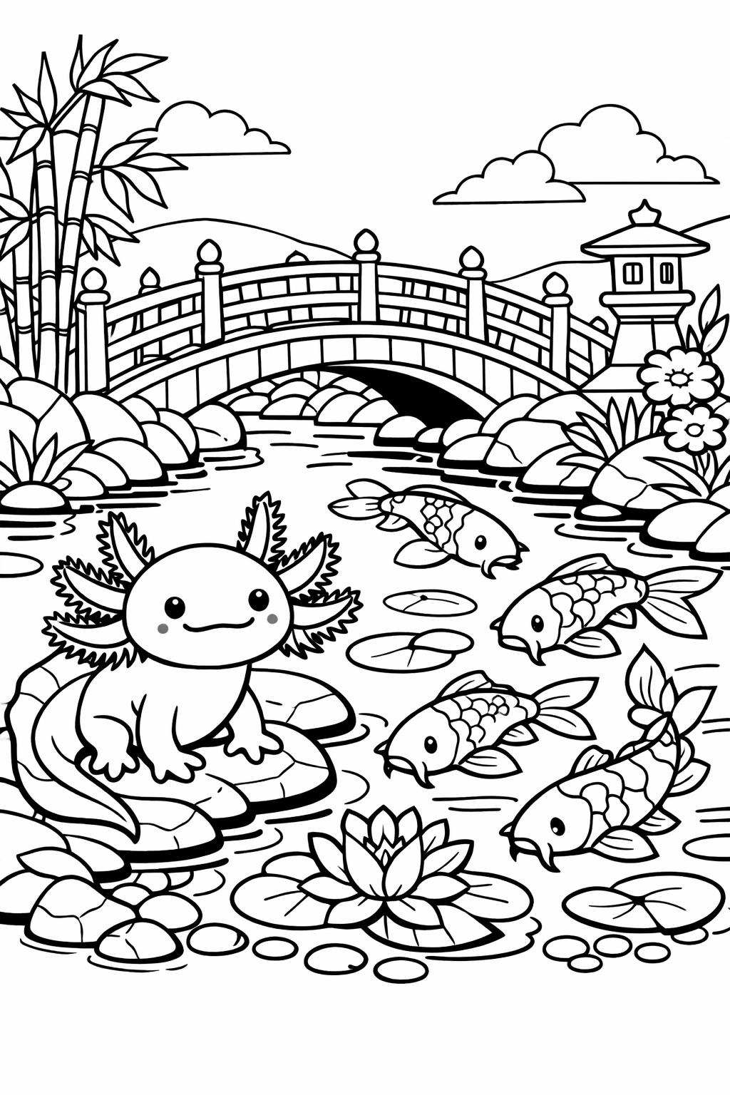 baby axolotl coloring page | cute young axolotl | fun animal artwork