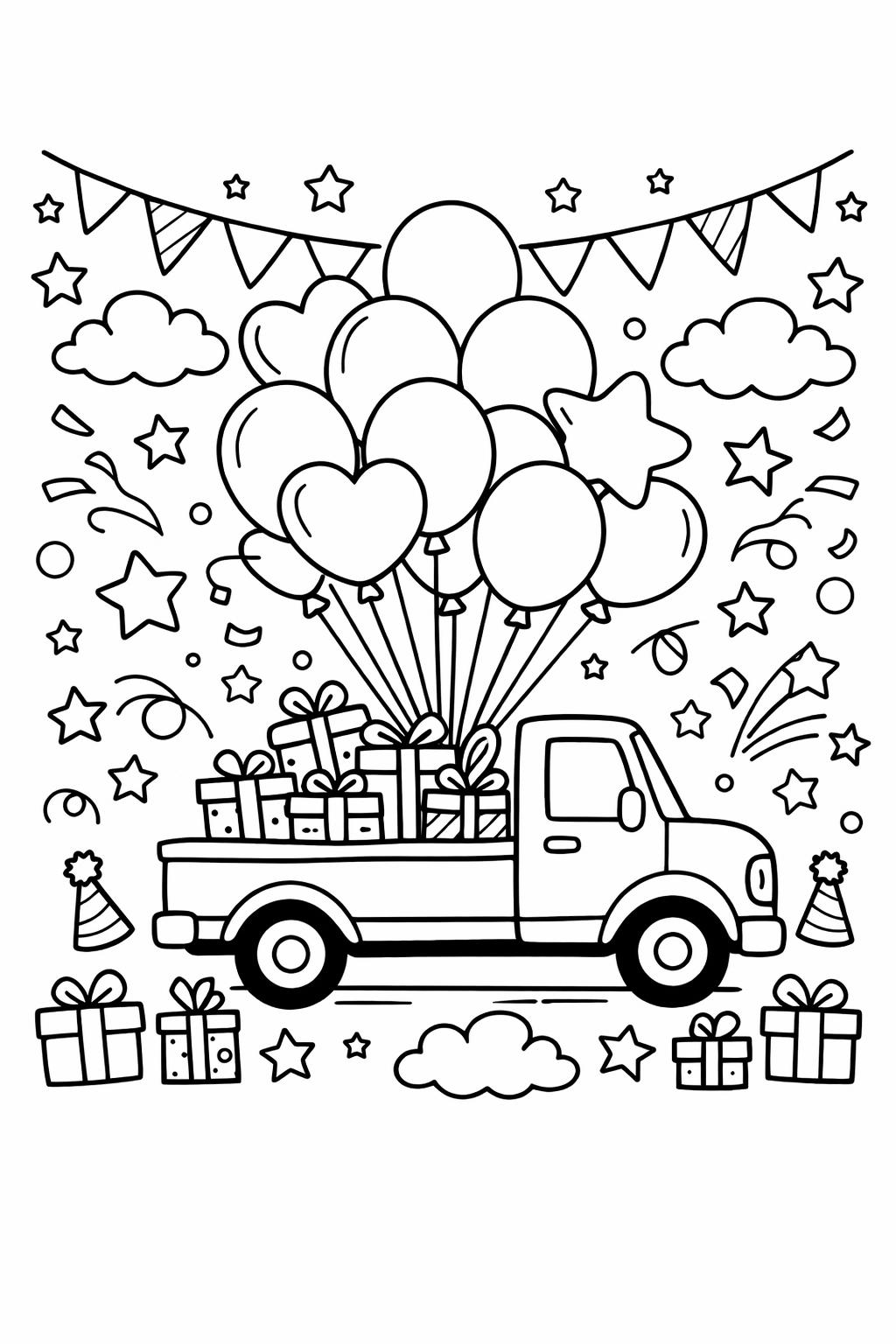 artistic truck coloring page | creative truck illustration | detailed vehicle artwork