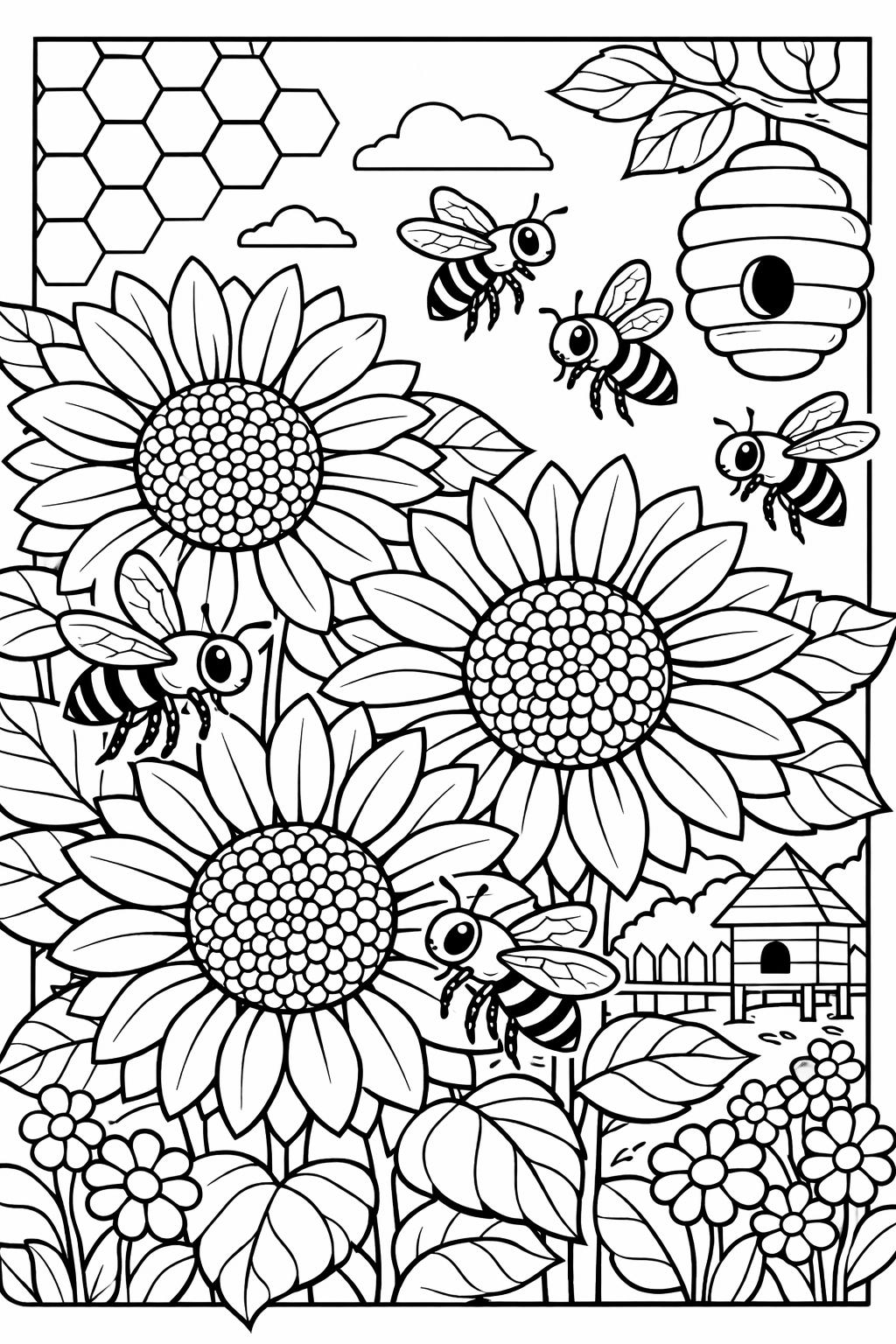 floral sunflower coloring page | elegant sunflower artwork | calming nature illustration