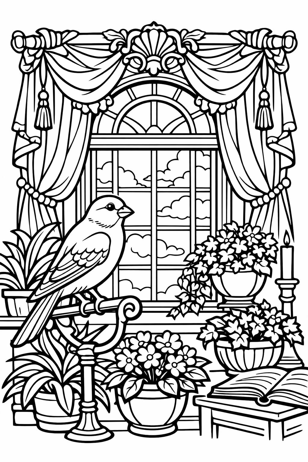 tropical bird coloring page | exotic bird design | colorful nature artwork
