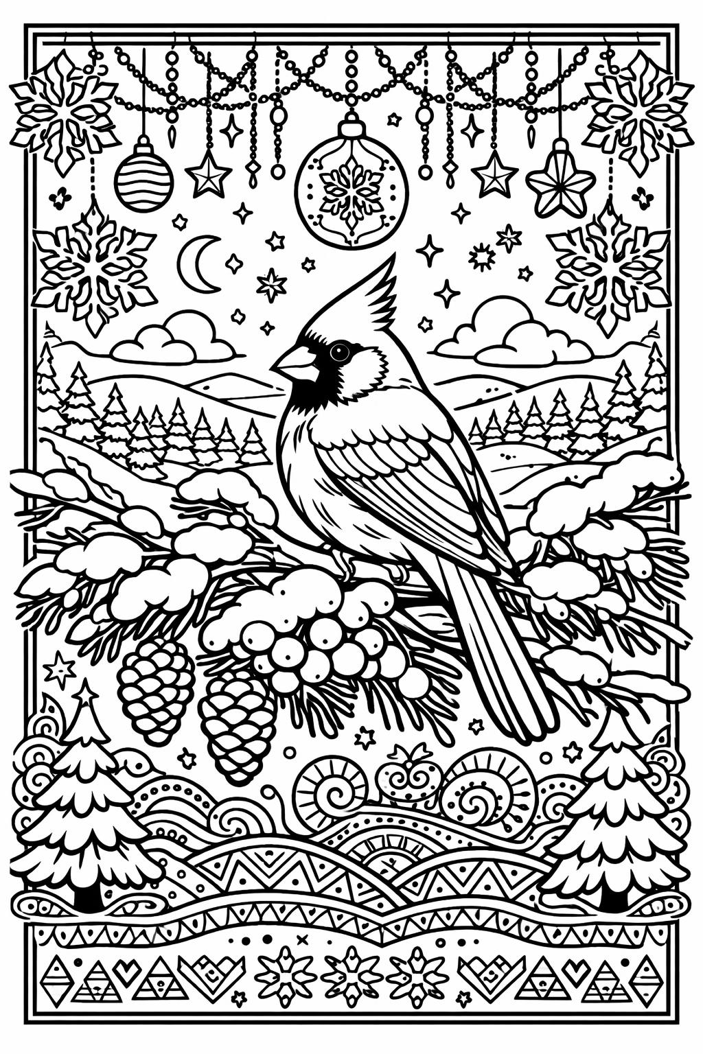 owl coloring page | detailed owl illustration | nighttime bird artwork