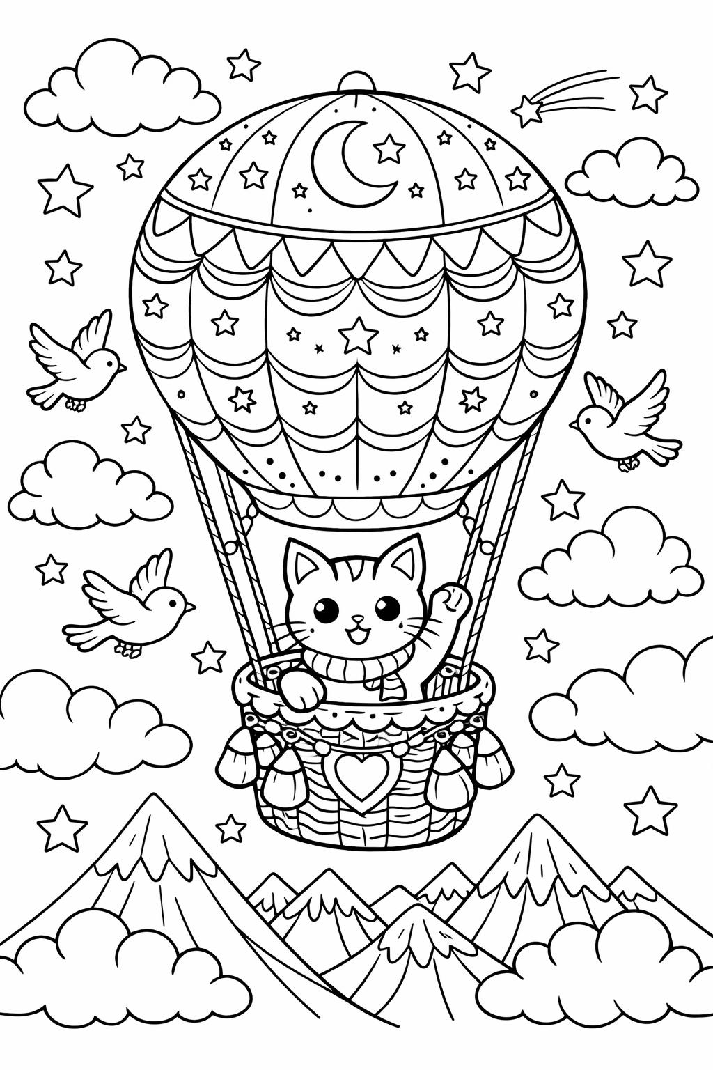 cat and butterfly page | feline nature scene | charming coloring artwork