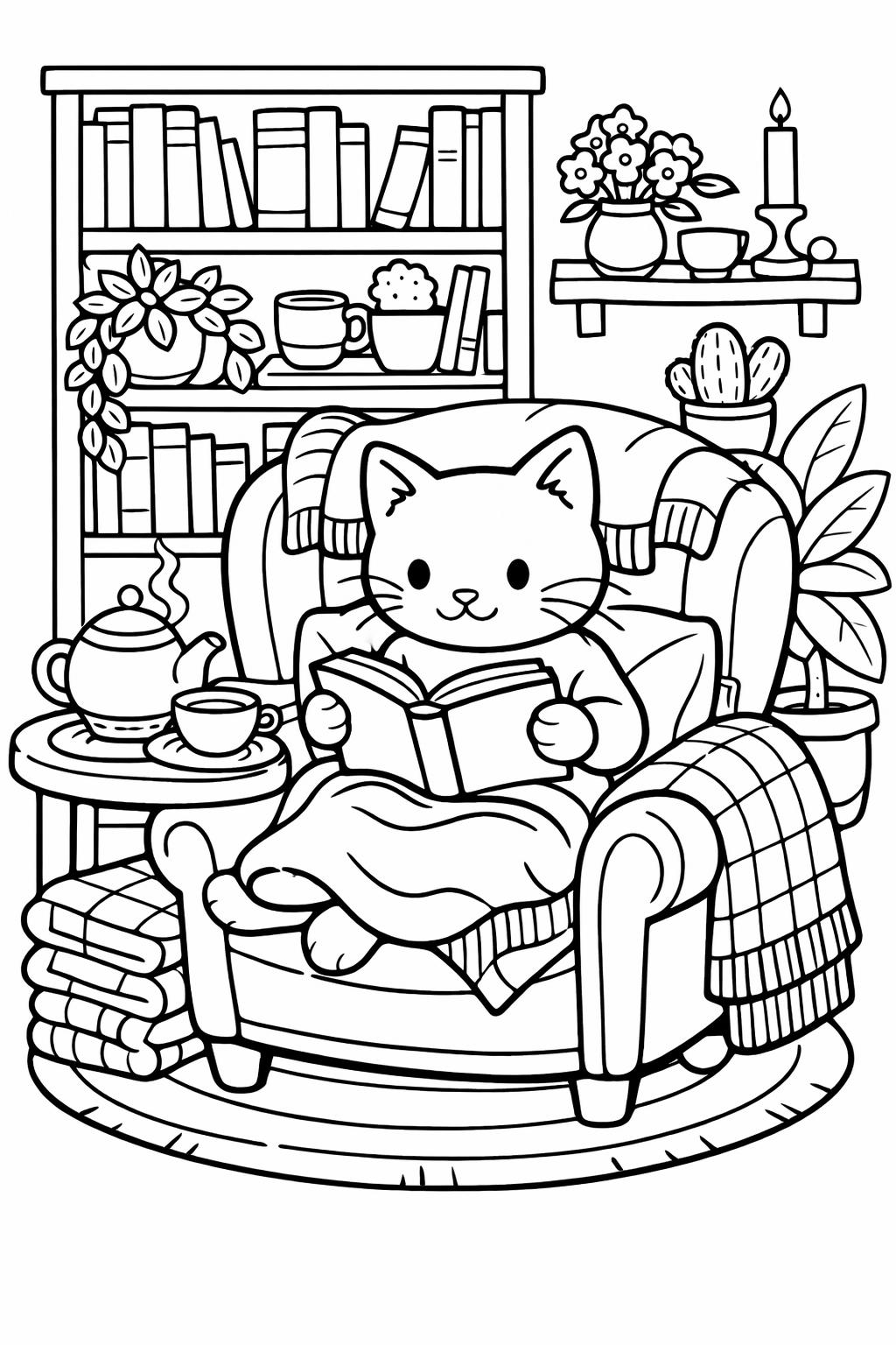 cat family coloring page | mother cat and kittens | heartwarming animal scene