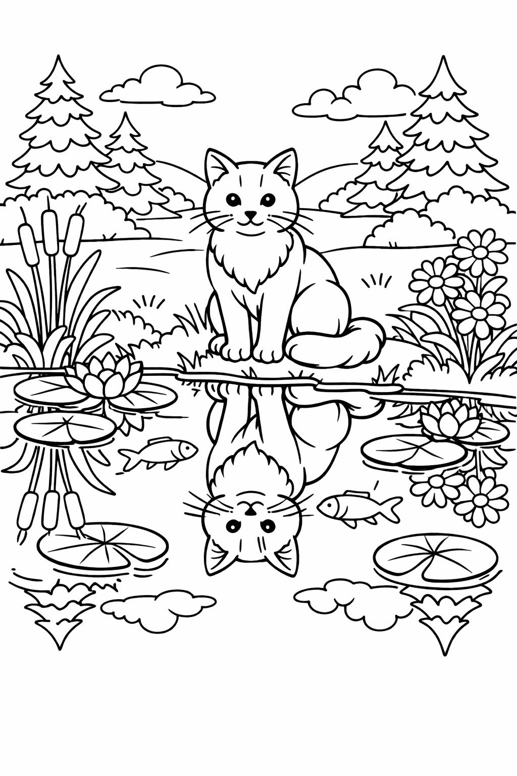 happy cat coloring page | smiling cat illustration | cheerful pet artwork