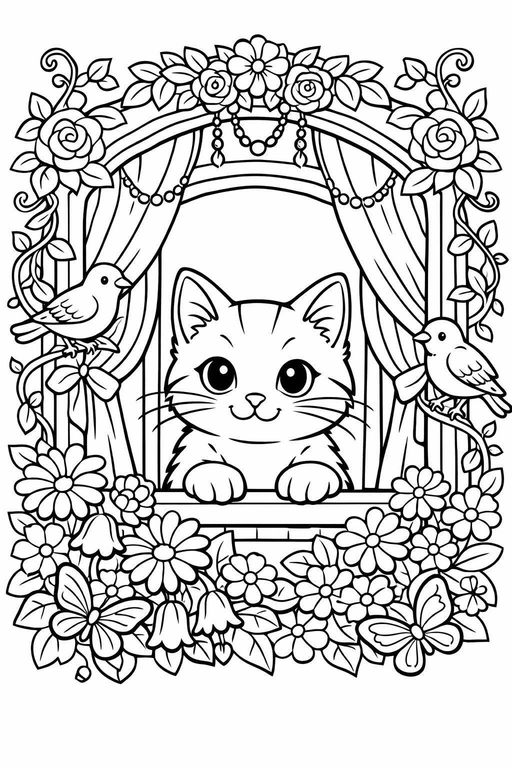 fluffy cat coloring page | soft furry kitten | adorable pet illustration