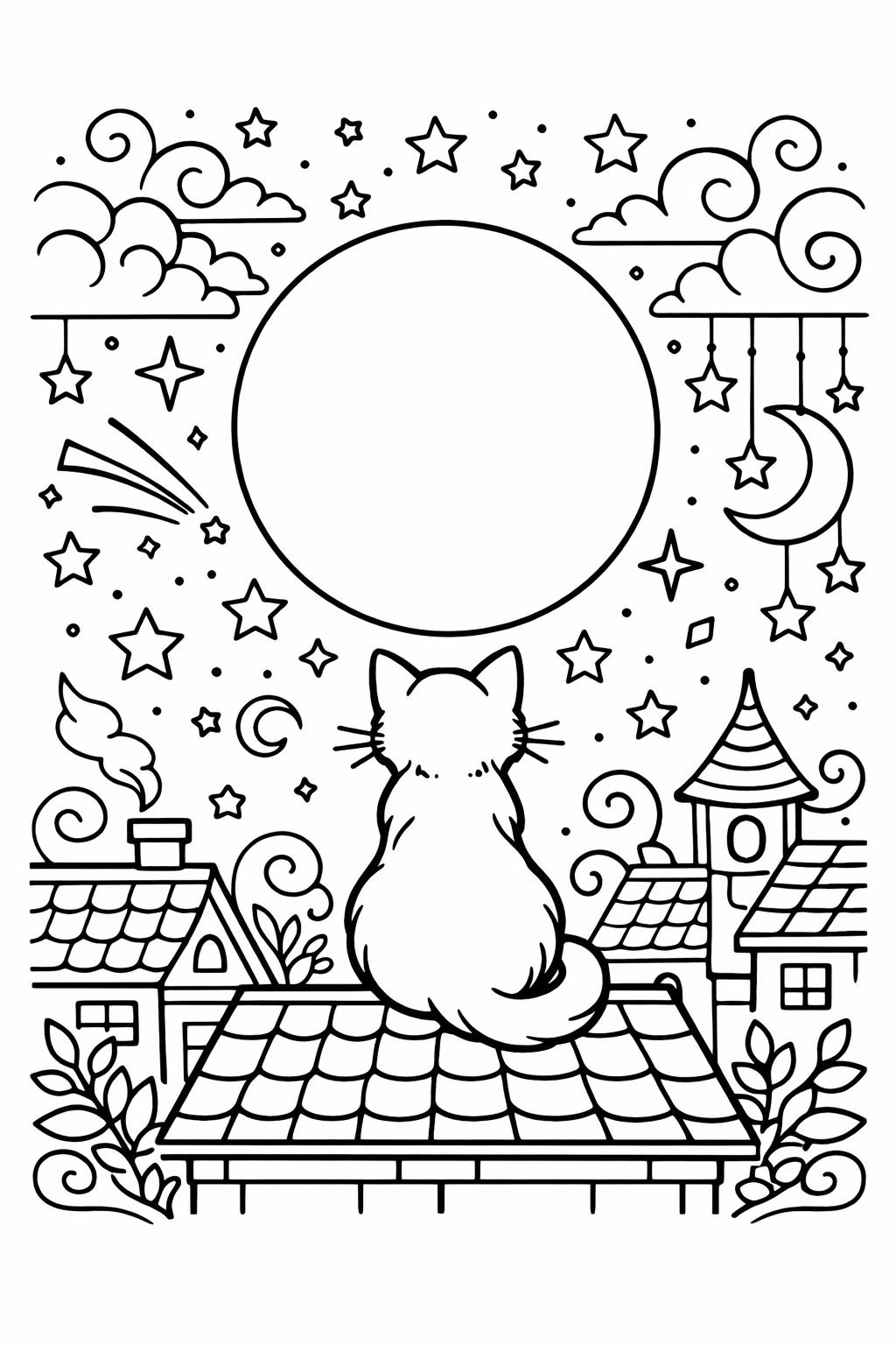 cozy cat coloring page | relaxing pet scene | warm animal artwork