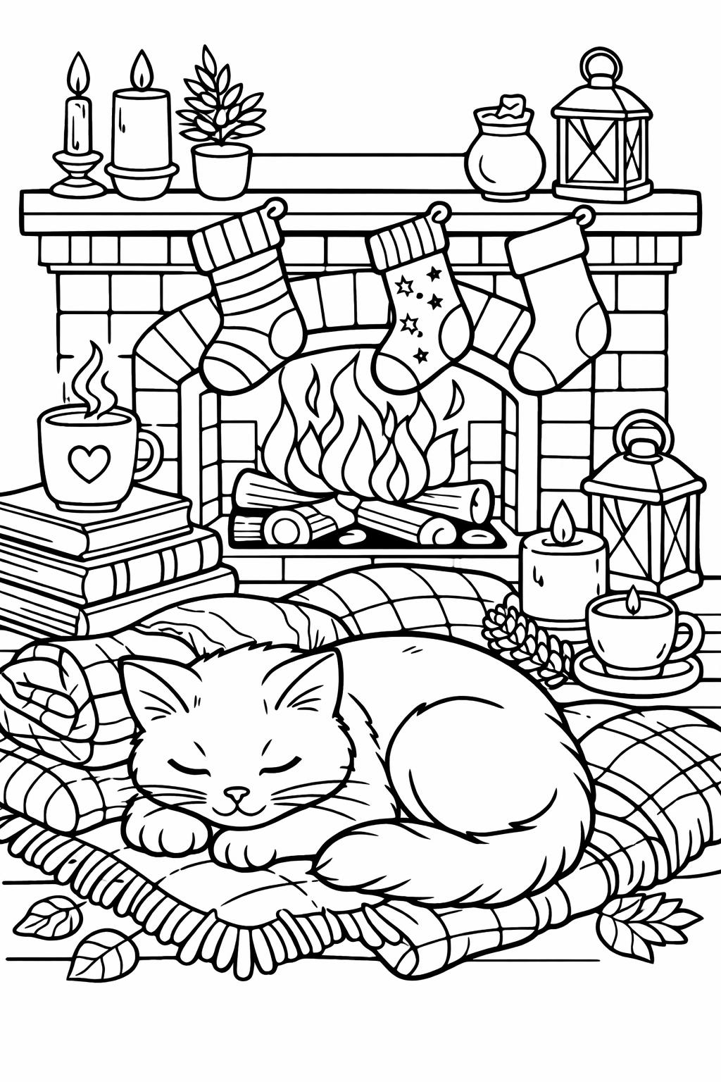 artistic cat coloring page | creative feline illustration | decorative coloring design