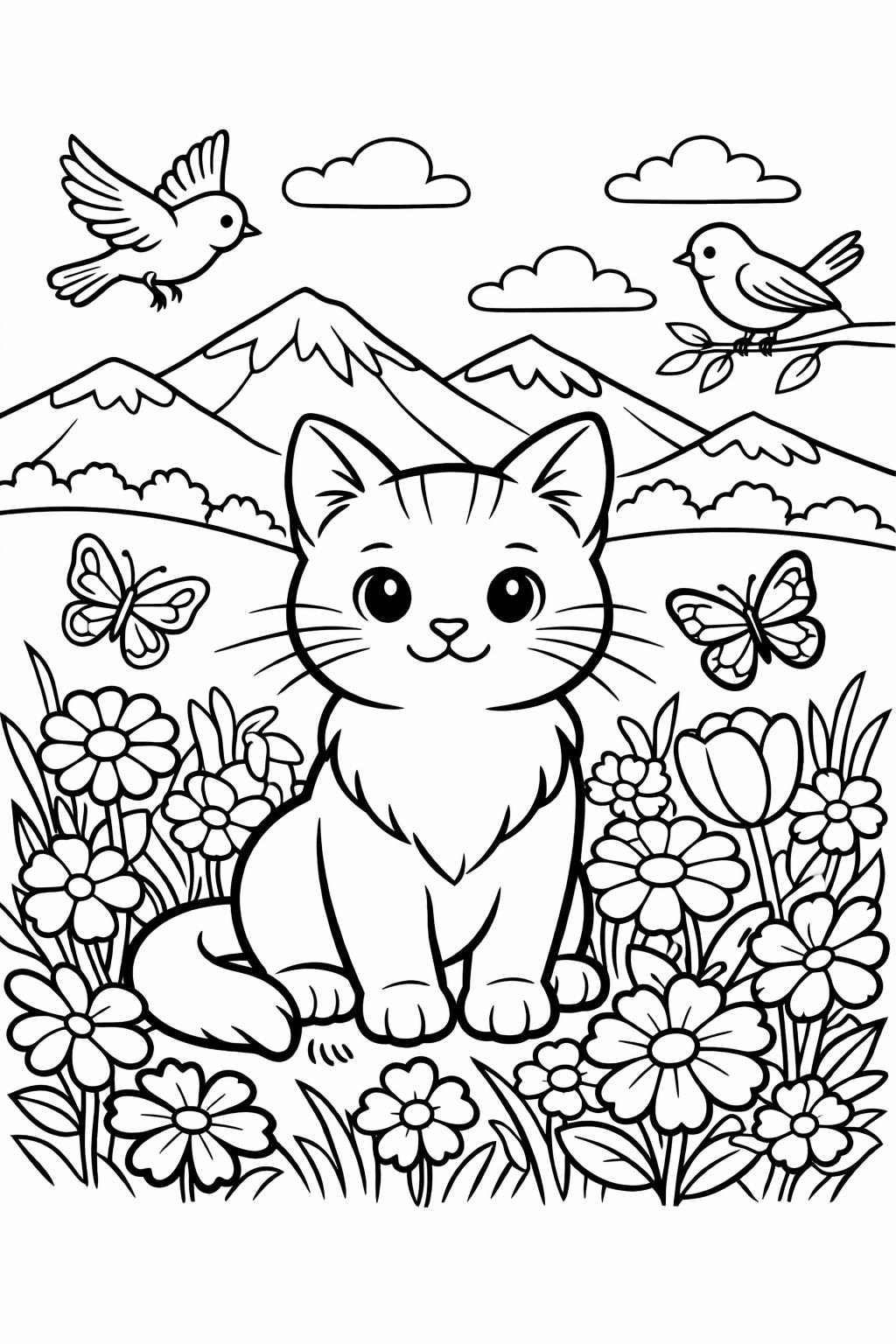 striped cat coloring page | tabby cat illustration | relaxing pet design