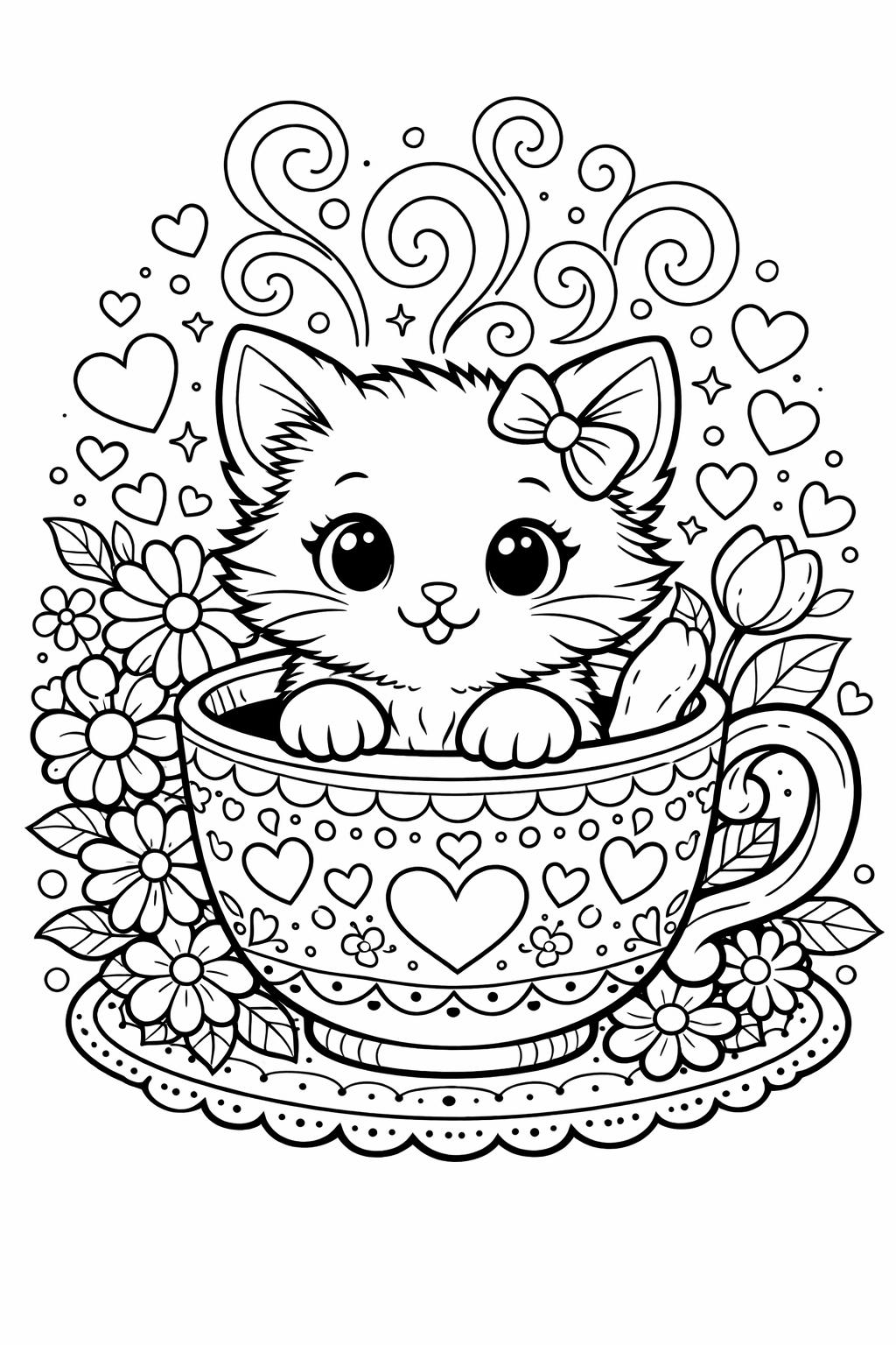 cute kitten coloring page | playful tiny cat | adorable coloring design