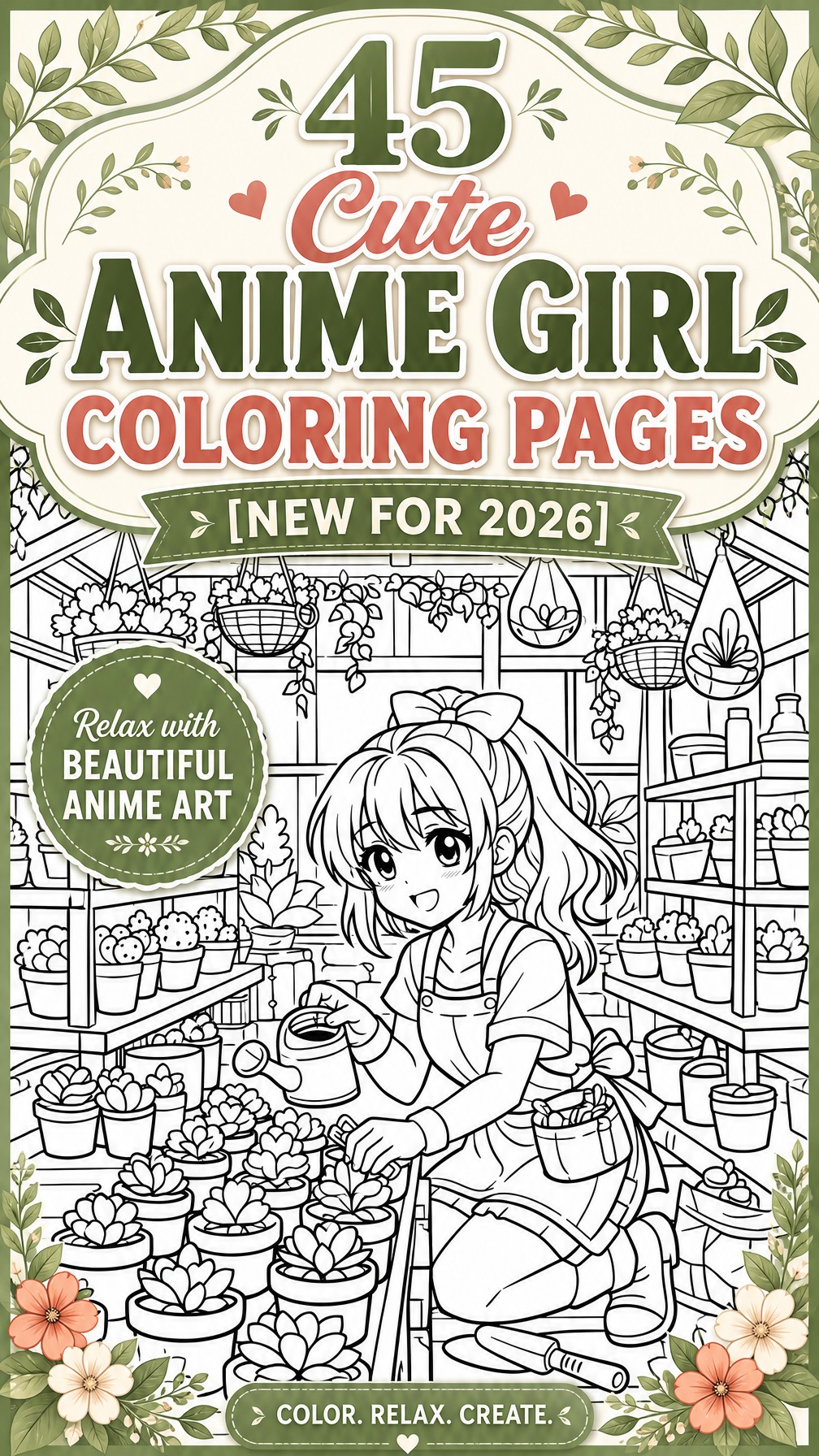 cute anime girl coloring page | kawaii anime illustration | printable coloring sheet