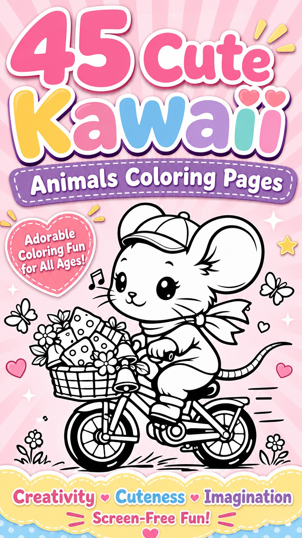 kawaii animals coloring page | cute animal illustration | printable coloring sheet