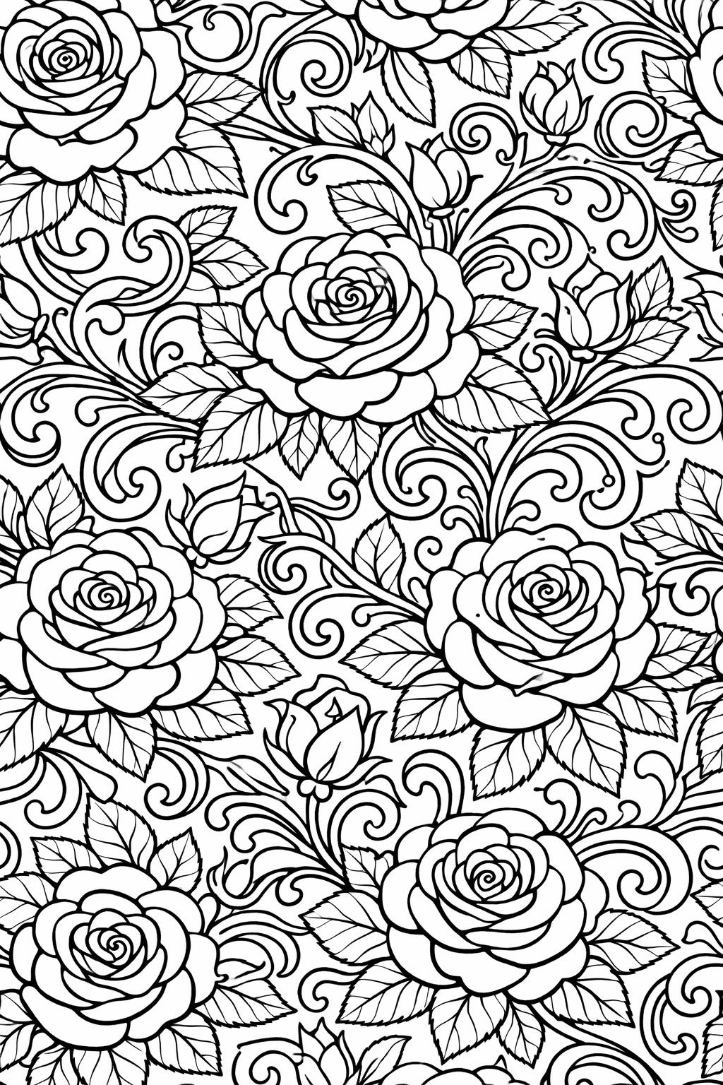 blooming rose coloring page | open rose flower design | calming botanical sheet