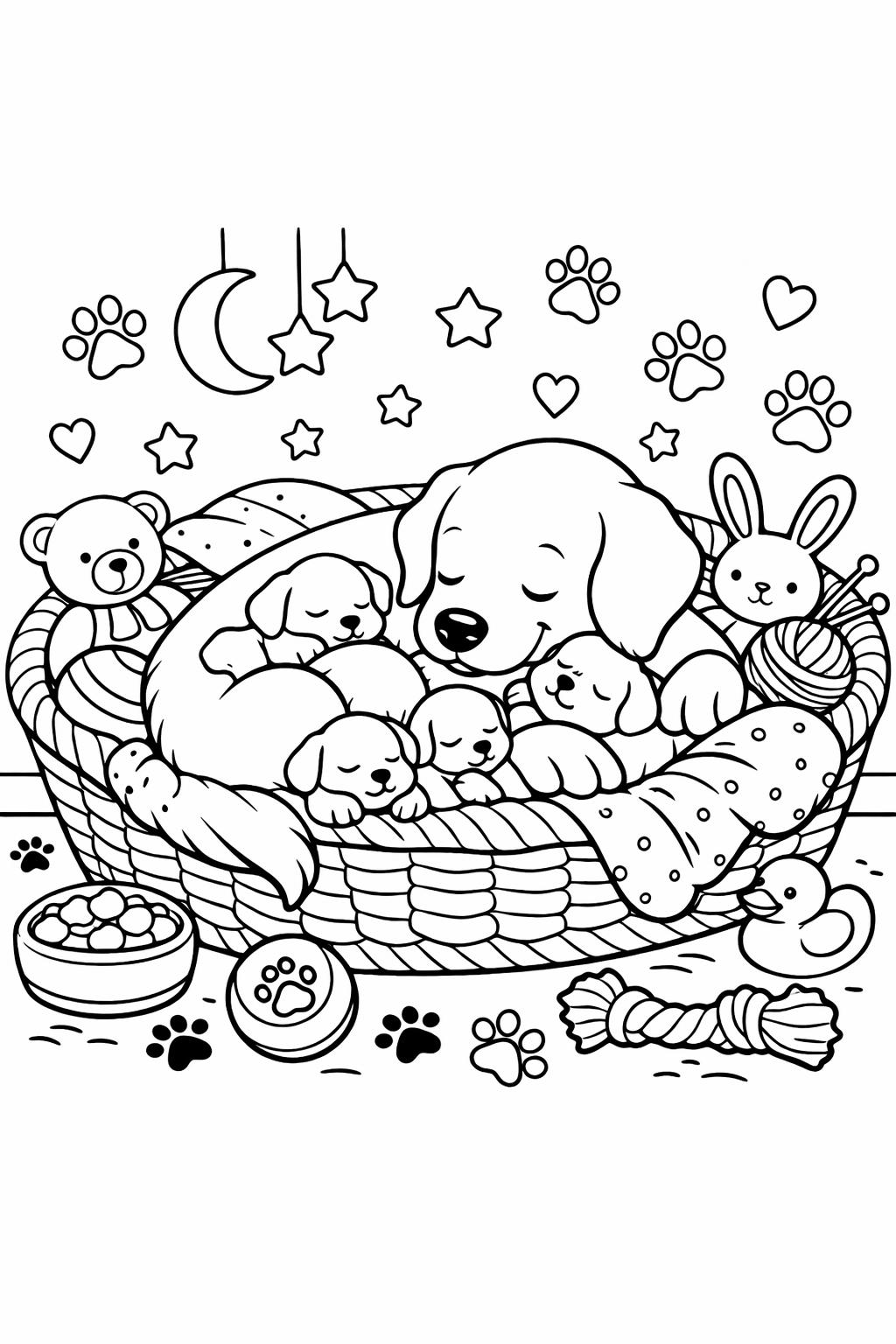 dog landscape coloring page | scenic outdoor dog scene | relaxing animal artwork