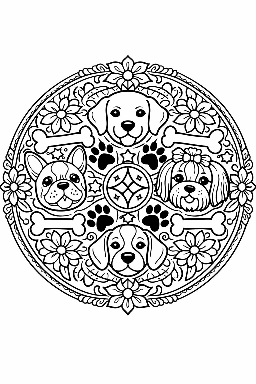 spotted dog coloring page | patterned puppy illustration | relaxing pet design