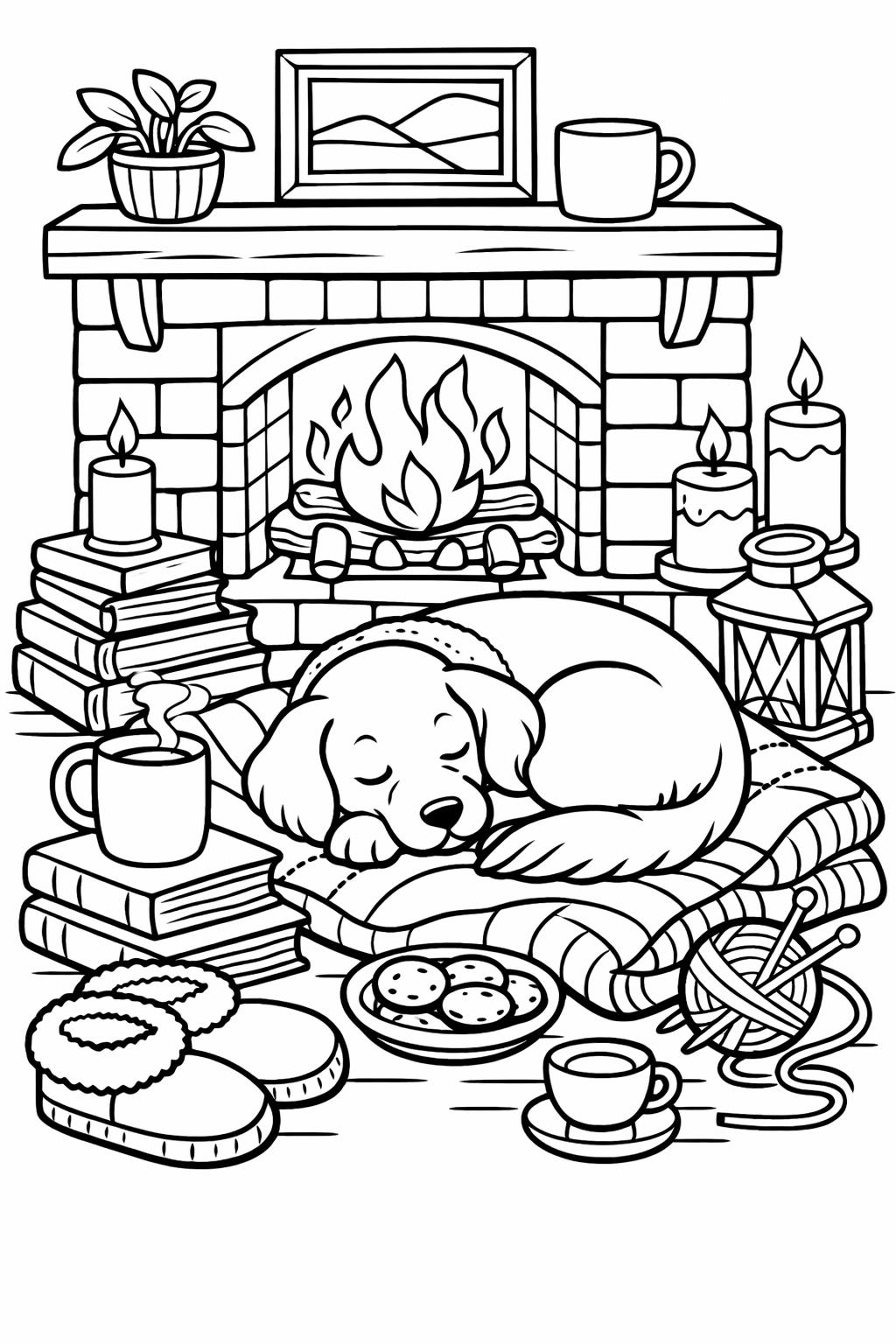 dog family coloring page | parent dog and puppies | heartwarming pet scene