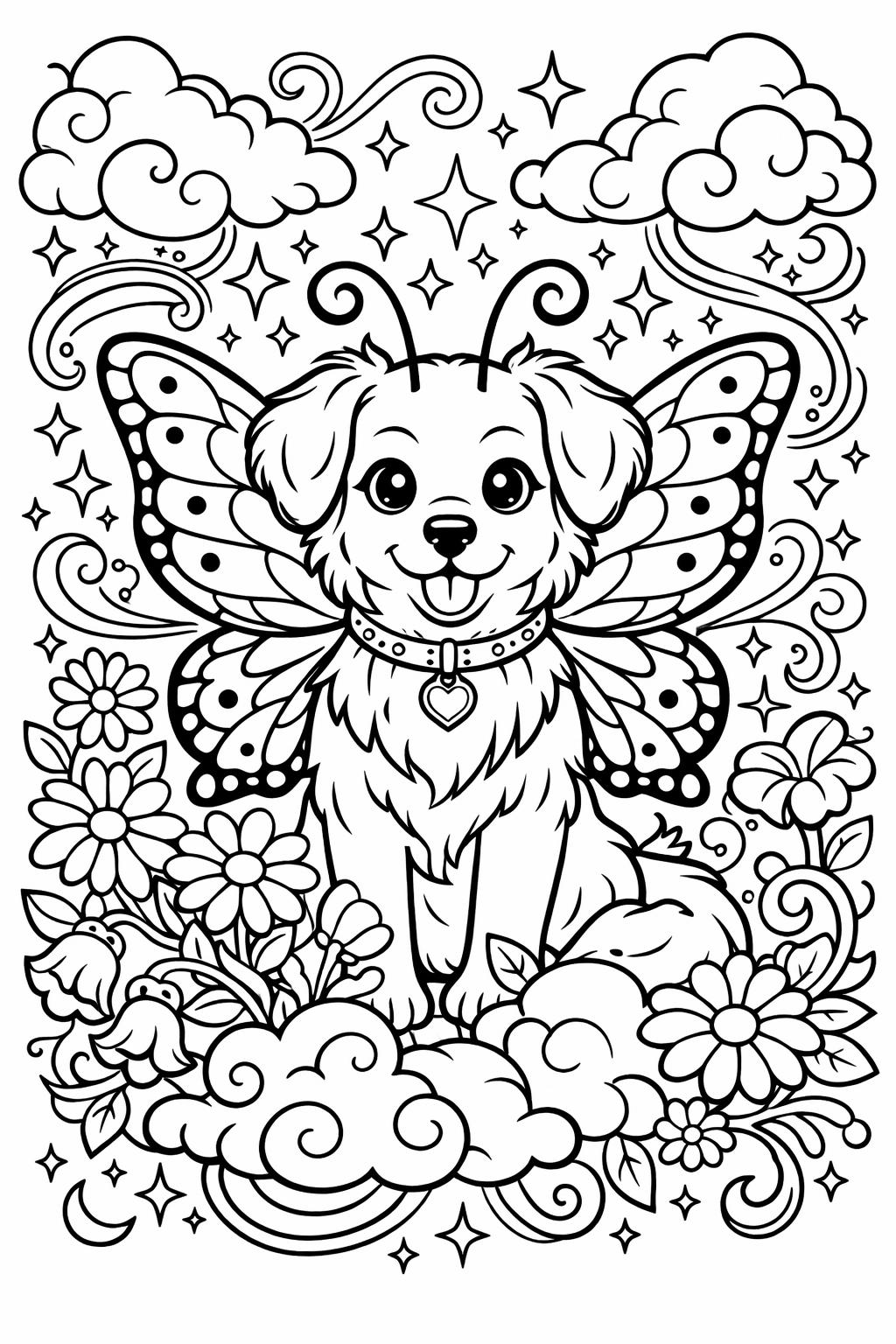 fluffy dog coloring page | furry puppy illustration | adorable pet artwork