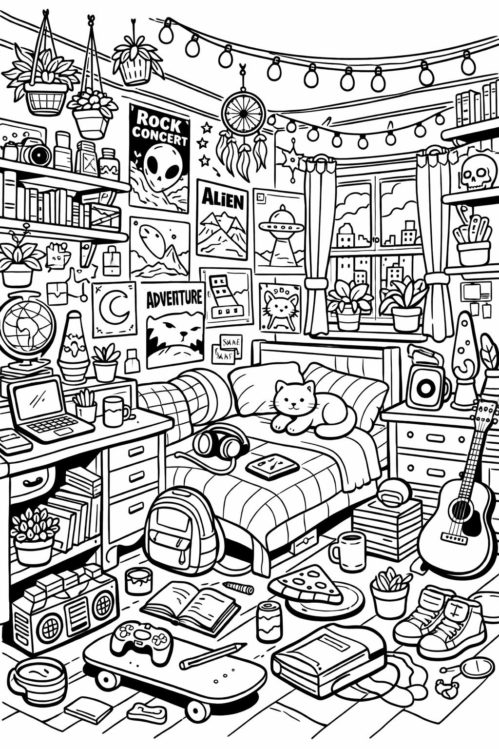 abstract teen coloring page | bold line patterns | modern art coloring sheet
