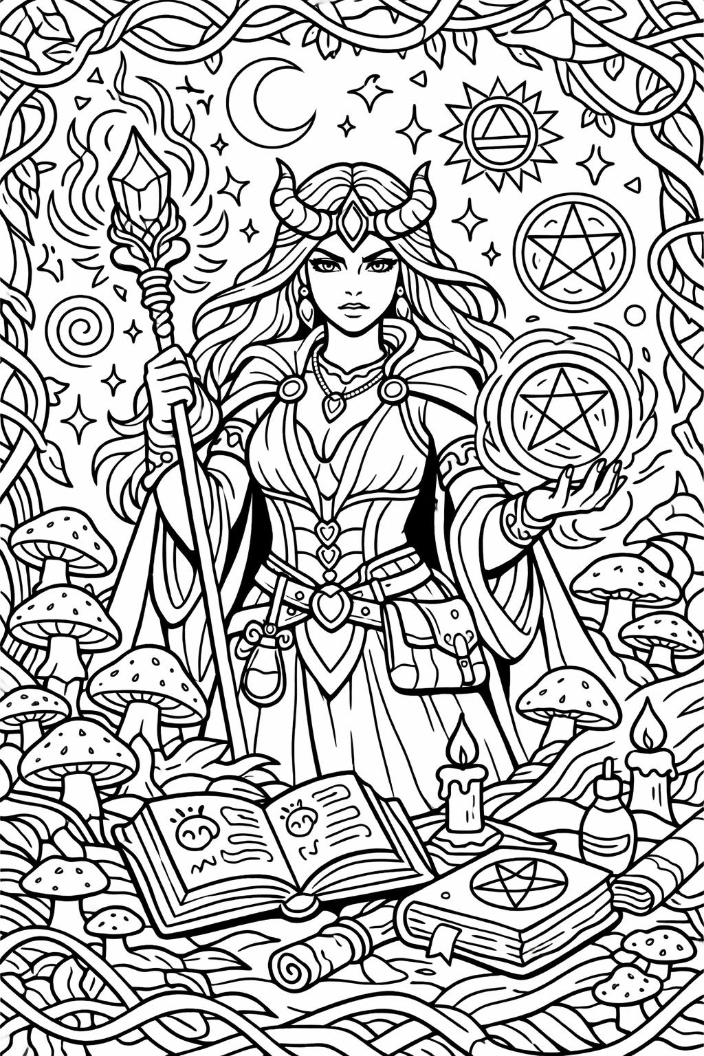 wizard coloring page | magical spellcaster illustration | fantasy character artwork