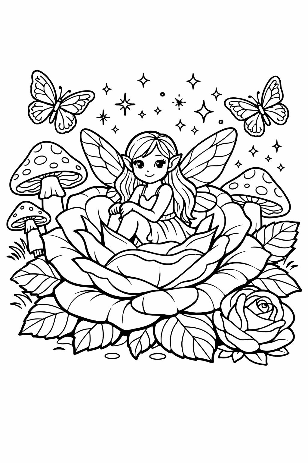 rose garden coloring page | scenic flower garden | peaceful floral artwork