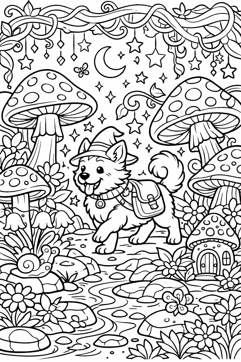 cartoon dog coloring page | fun dog character | playful animal artwork