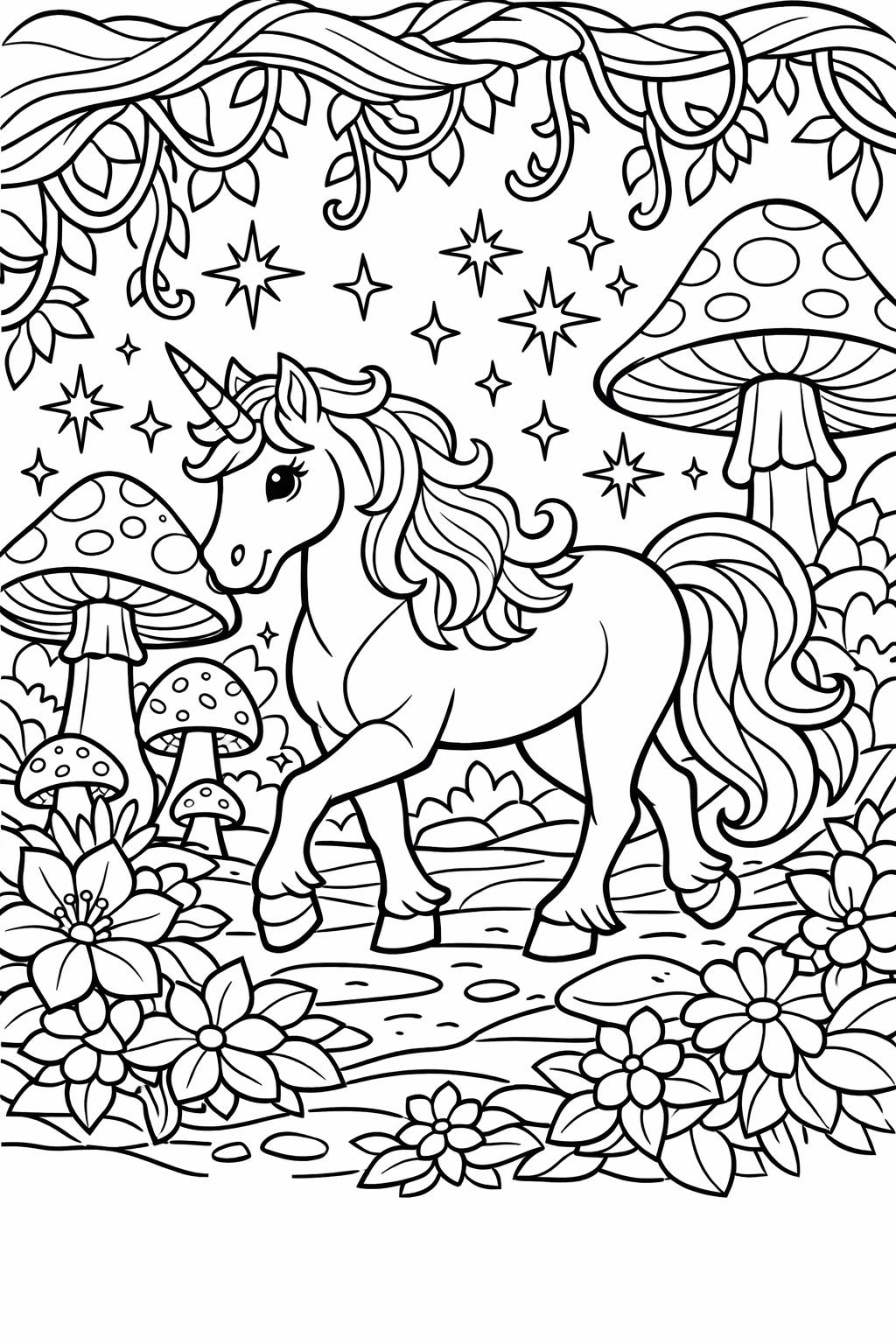 horse pasture coloring page | outdoor grazing scene | peaceful countryside artwork