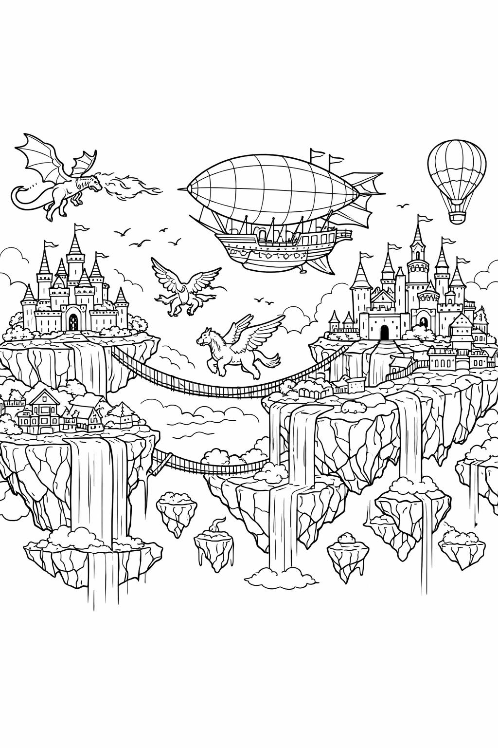 griffin coloring page | mythical winged creature | fantasy animal illustration