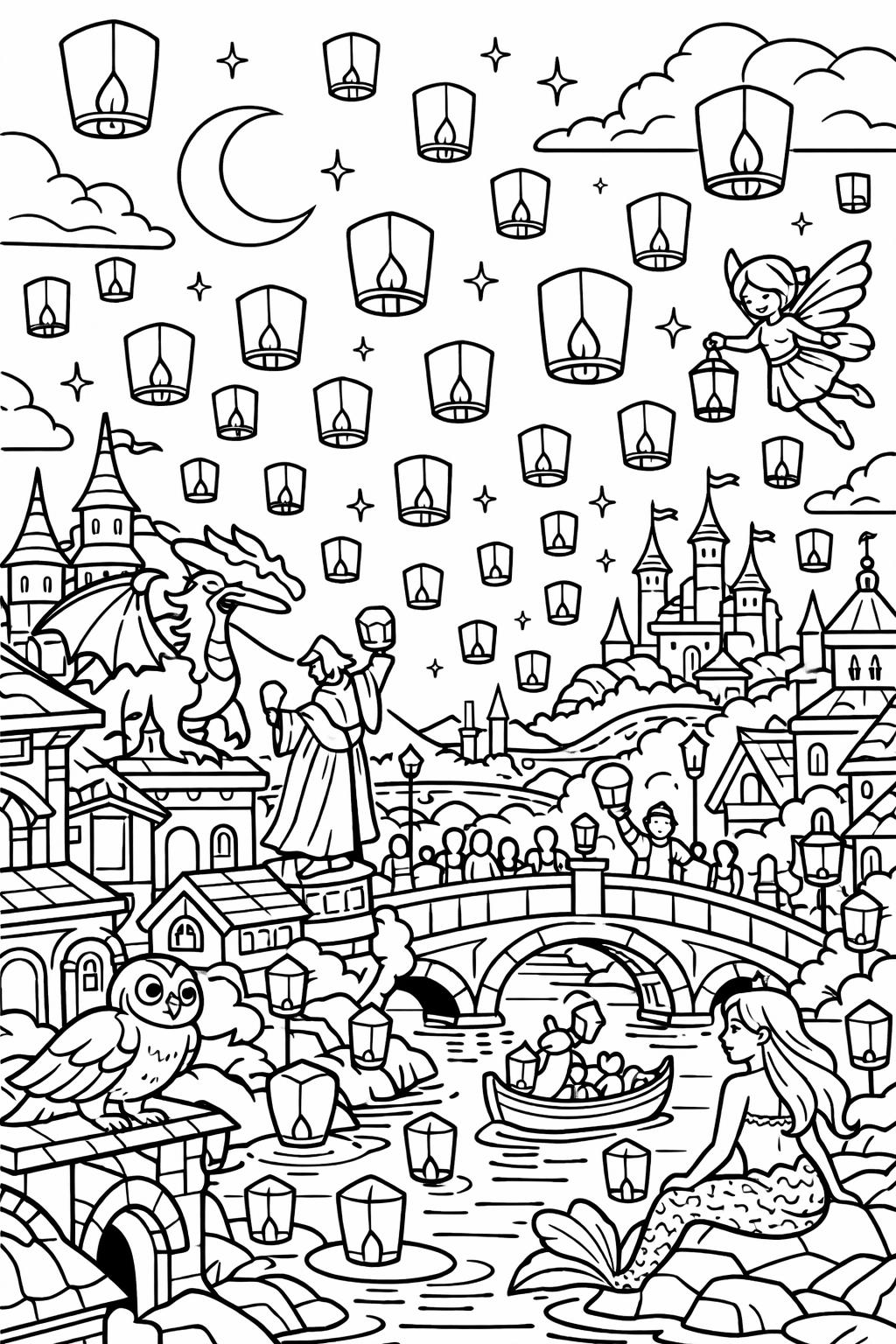 fairy tale coloring page | storybook fantasy scene | whimsical artwork