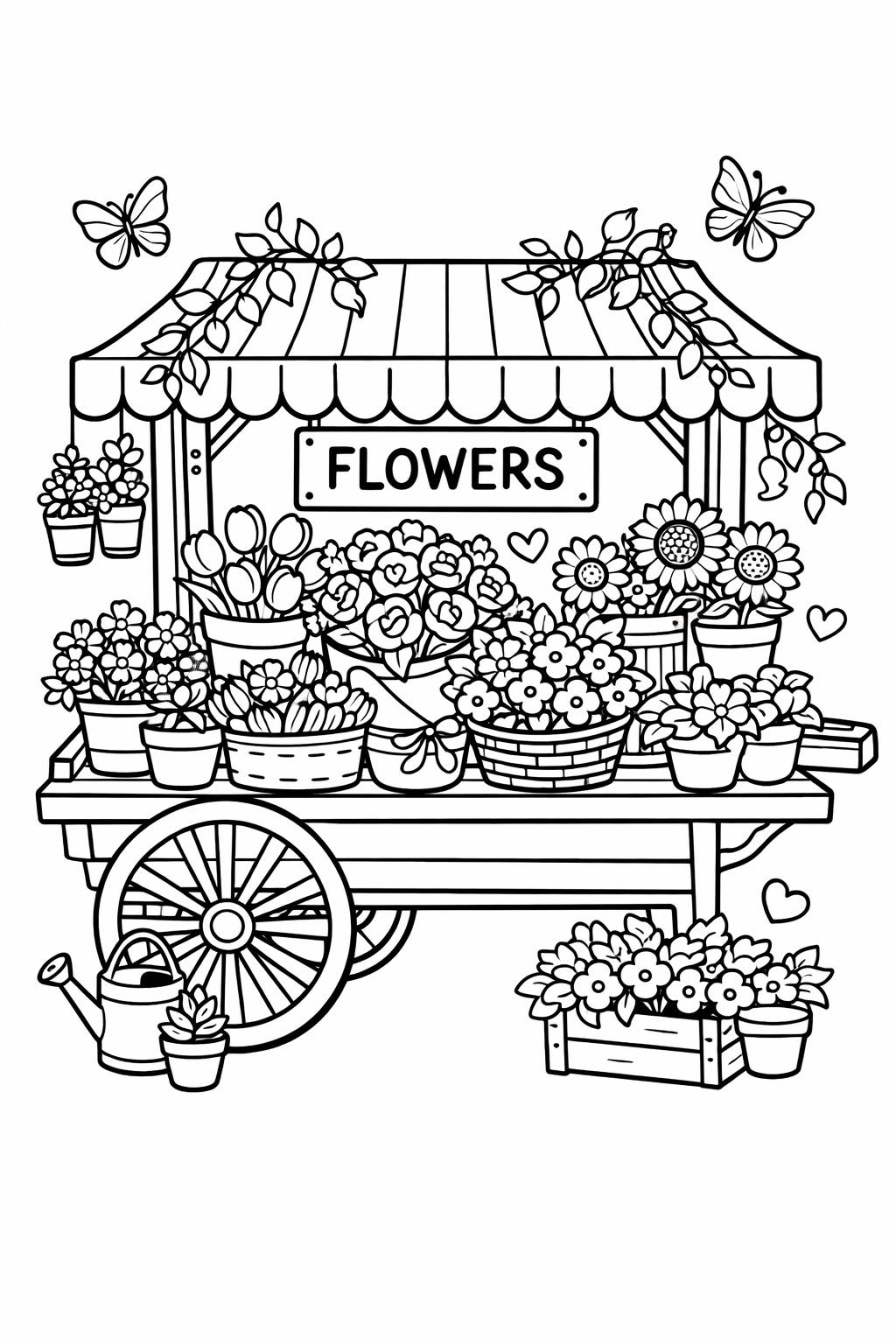 flower garden coloring page | blooming nature scene | relaxing outdoor artwork