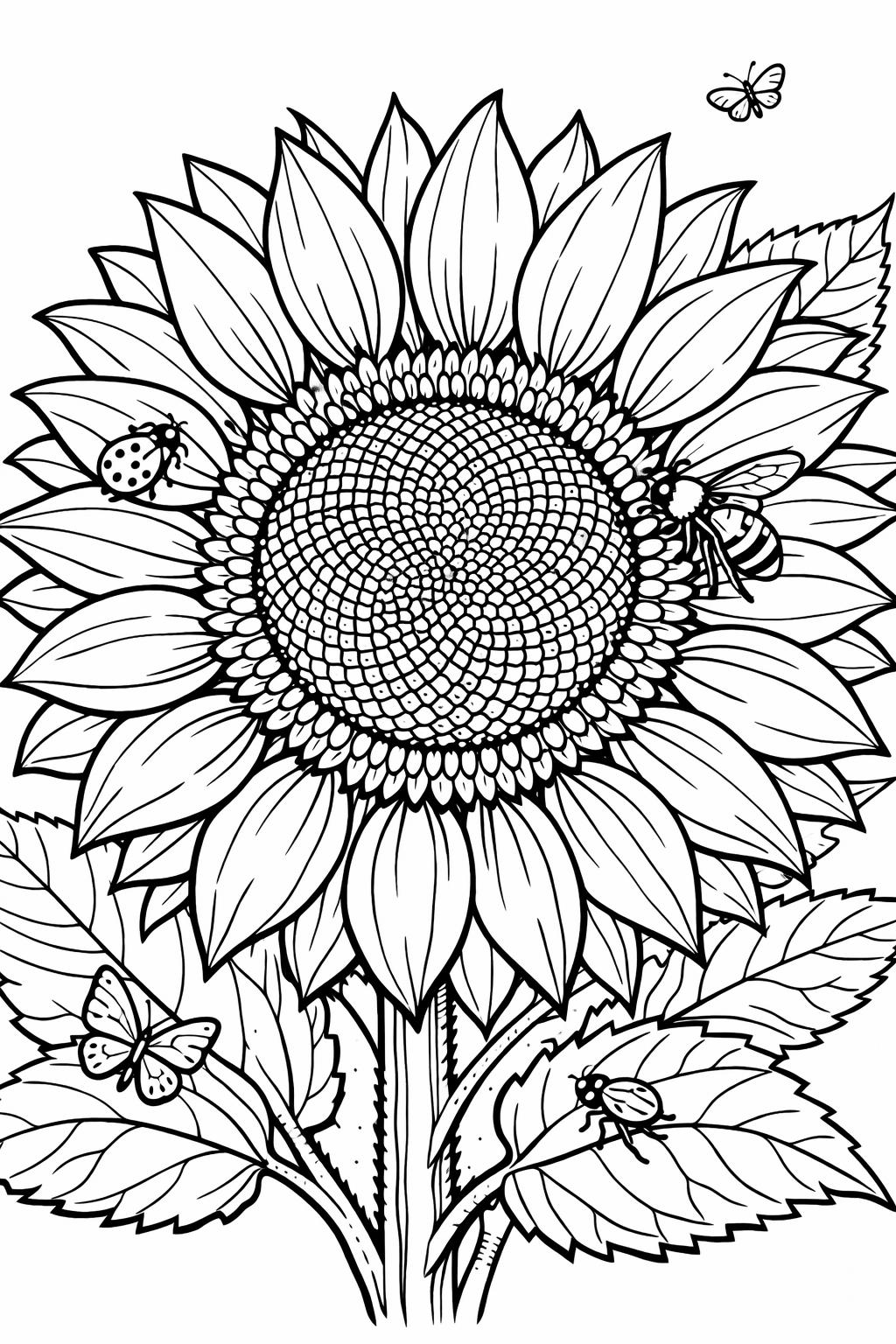 sunflower line art page | clean floral outline | simple creative sheet