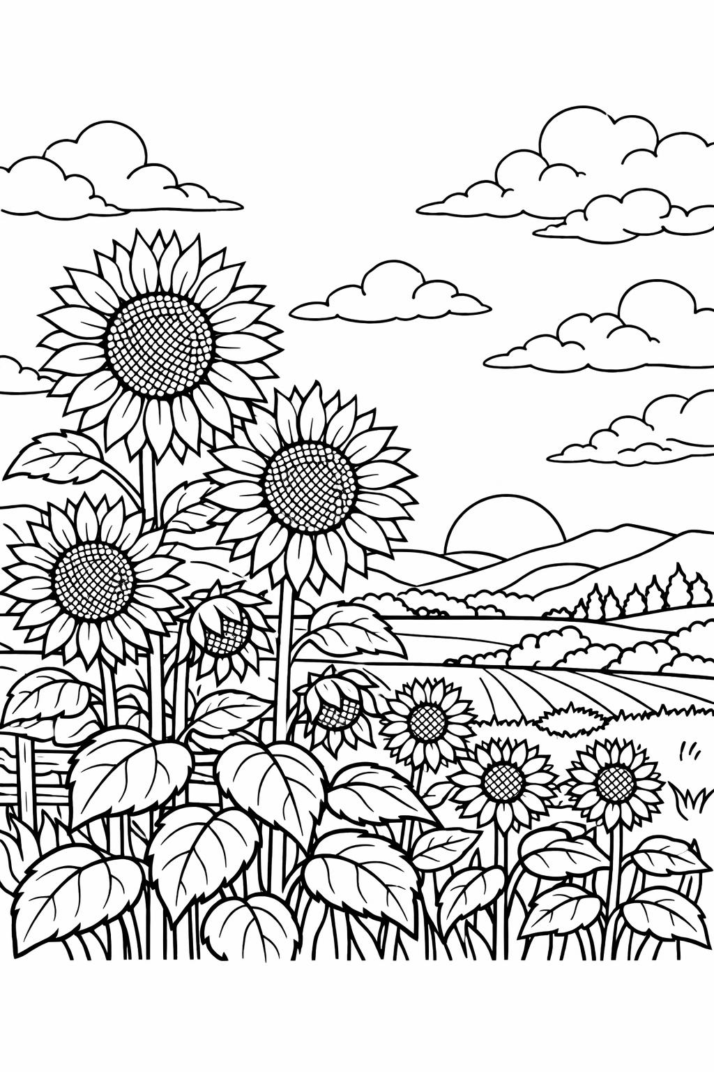 summer sunflower coloring page | bright seasonal flower | cheerful coloring artwork