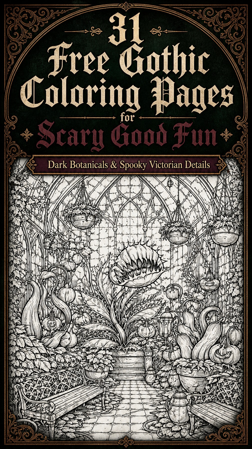gothic coloring page for adults | dark ornate illustration | detailed gothic artwork