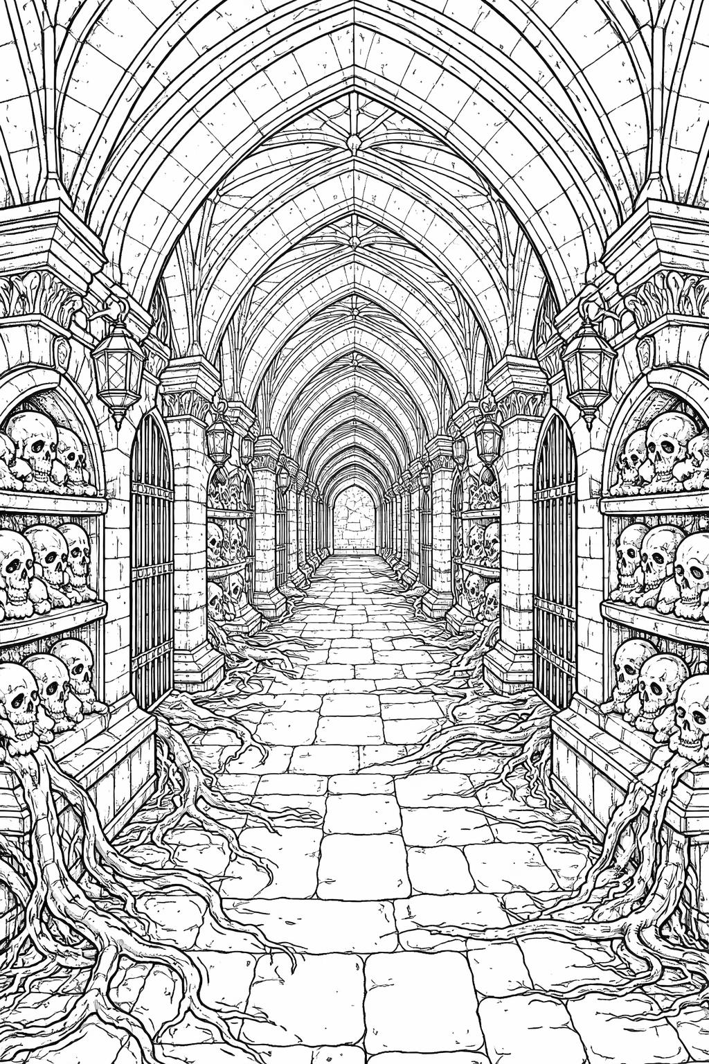 gothic skull coloring page | dark ornamental details | spooky printable coloring activity