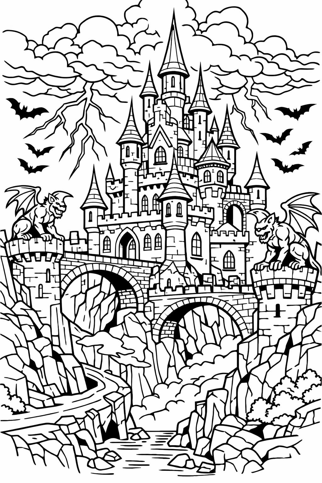 moon fantasy coloring page | celestial magical scene | dreamy fantasy illustration