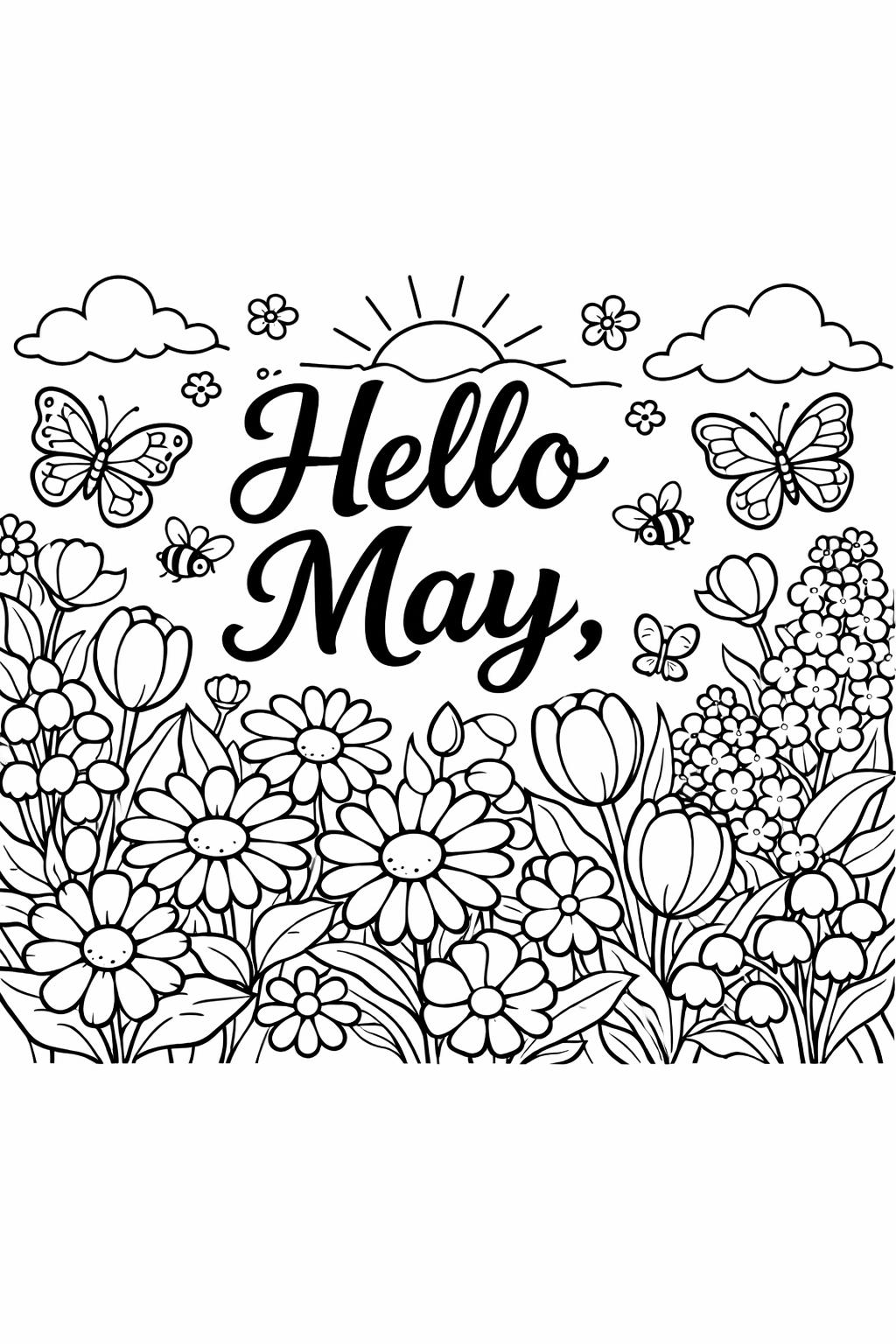 May coloring page | monthly themed coloring sheet | spring coloring design