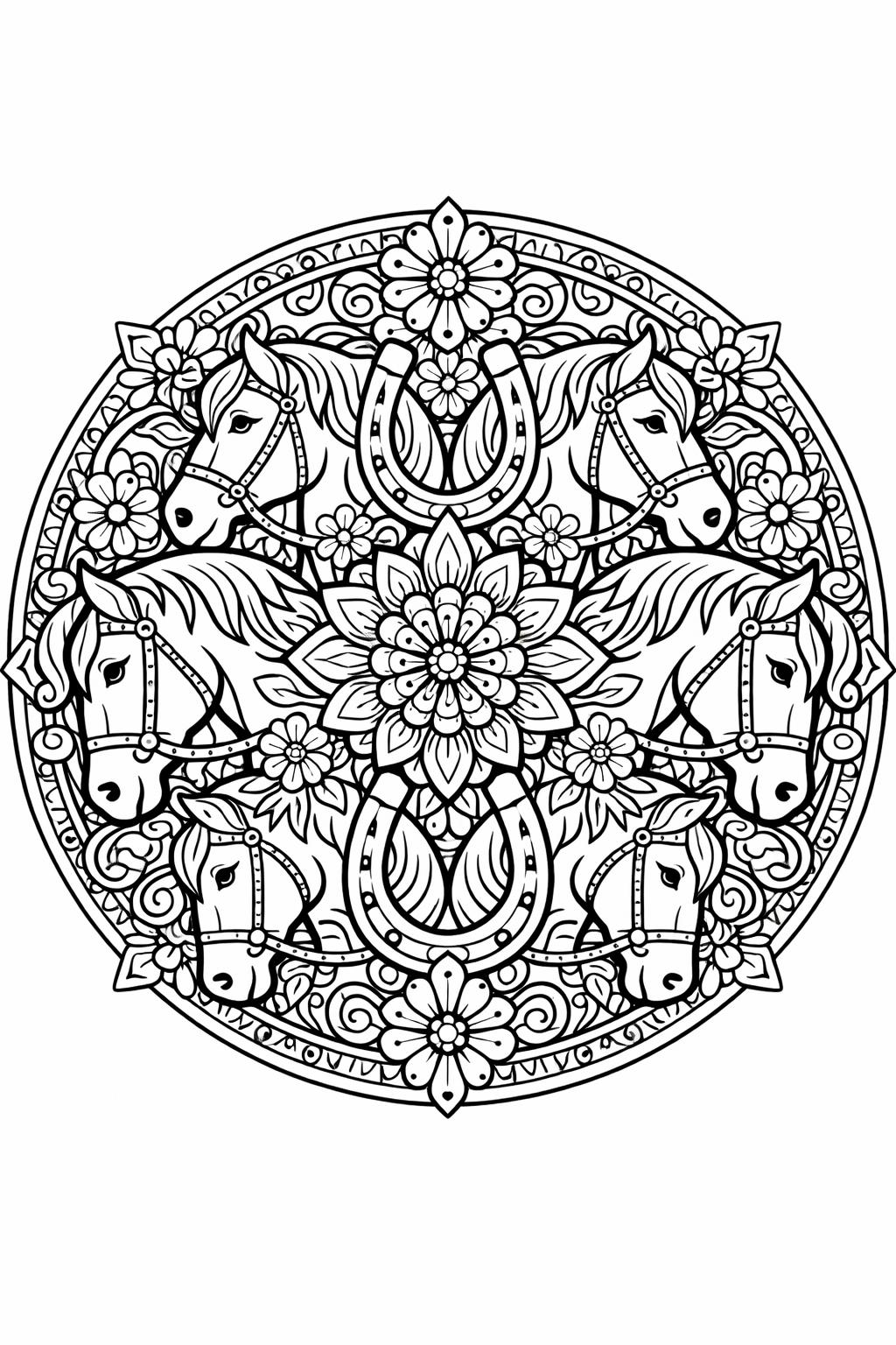 fantasy horse coloring page | mystical equine illustration | magical coloring artwork