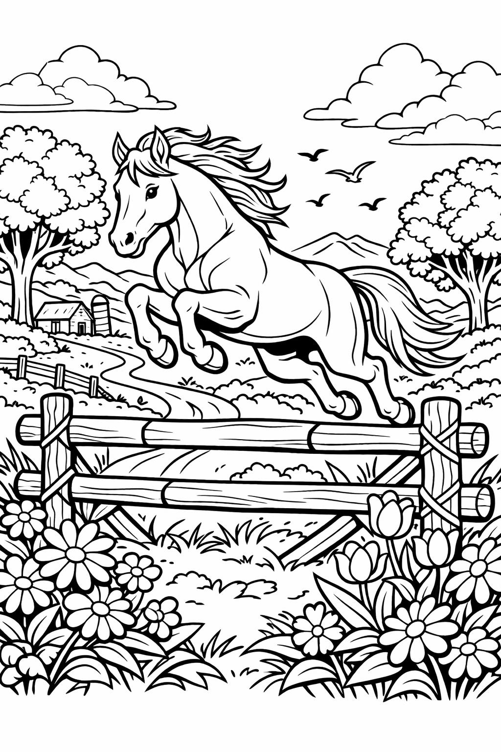 floral horse coloring page | horse with flowers | artistic nature design