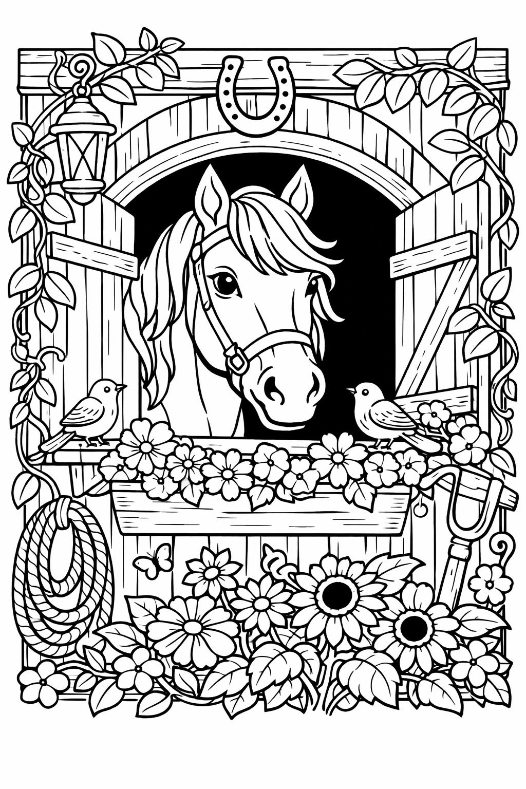 unicorn horse coloring page | magical horse illustration | fantasy coloring sheet