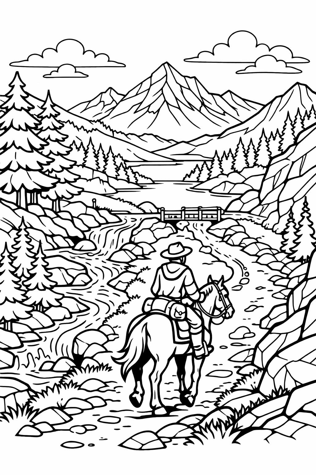 horse family coloring page | mare and foal scene | heartwarming animal design