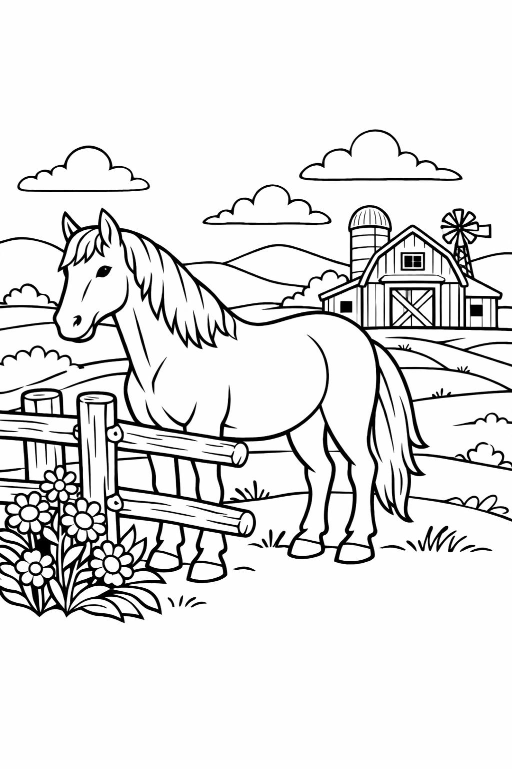 horse line art coloring page | clean equine outline | simple coloring sheet