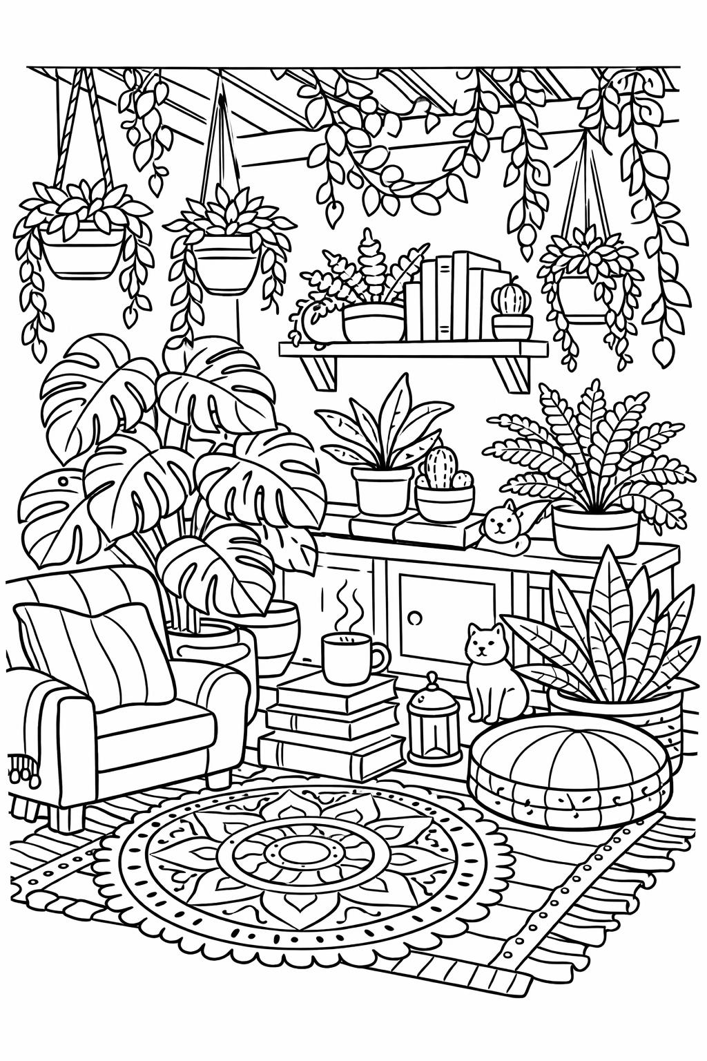 nature plant coloring page | leafy outdoor illustration | peaceful botanical sheet