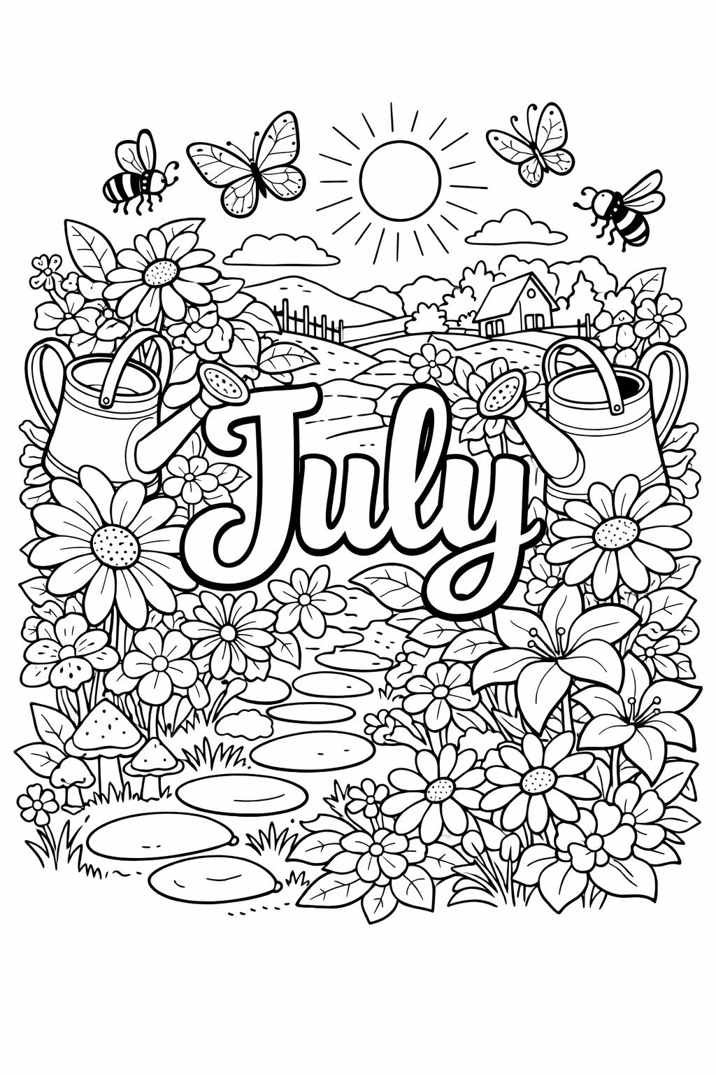 sunshine coloring page | bright summer illustration | cheerful July design