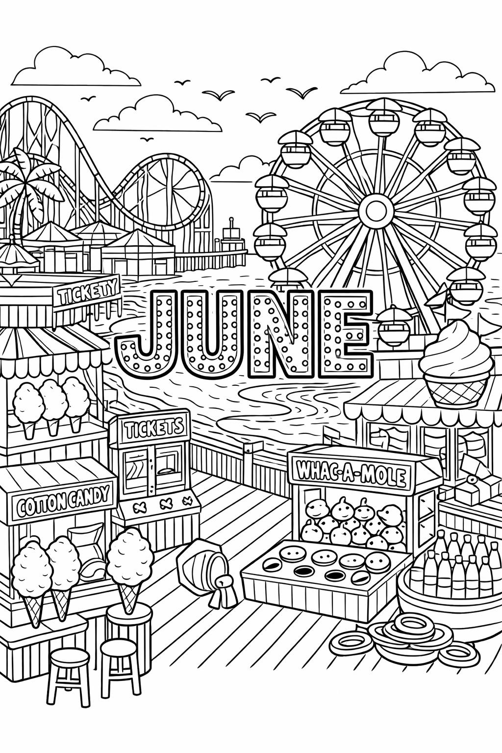 June doodle coloring page | playful seasonal doodles | fun coloring sheet