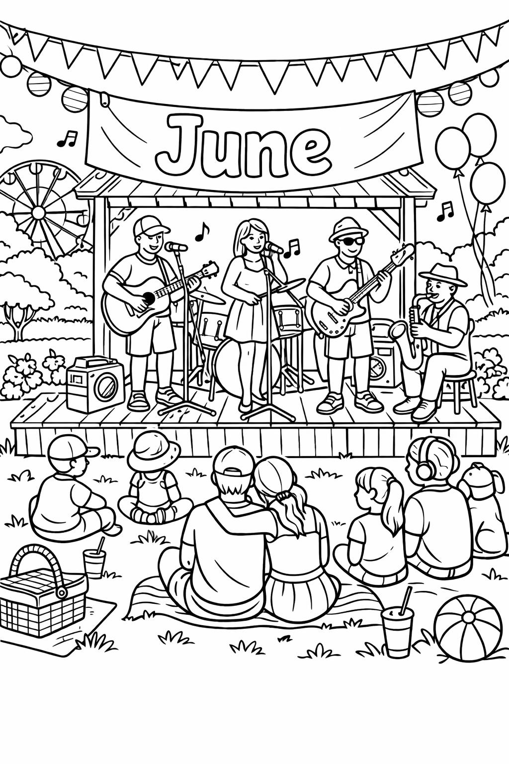 picnic coloring page | outdoor summer gathering | fun seasonal design