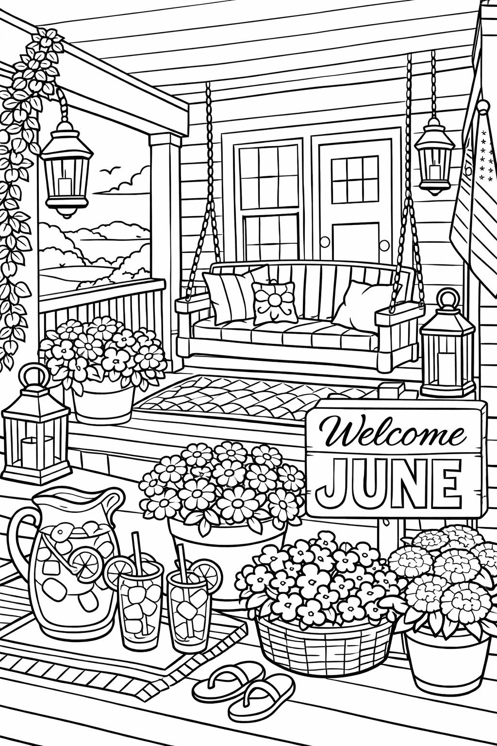 pool party coloring page | fun summer activity | cheerful vacation artwork