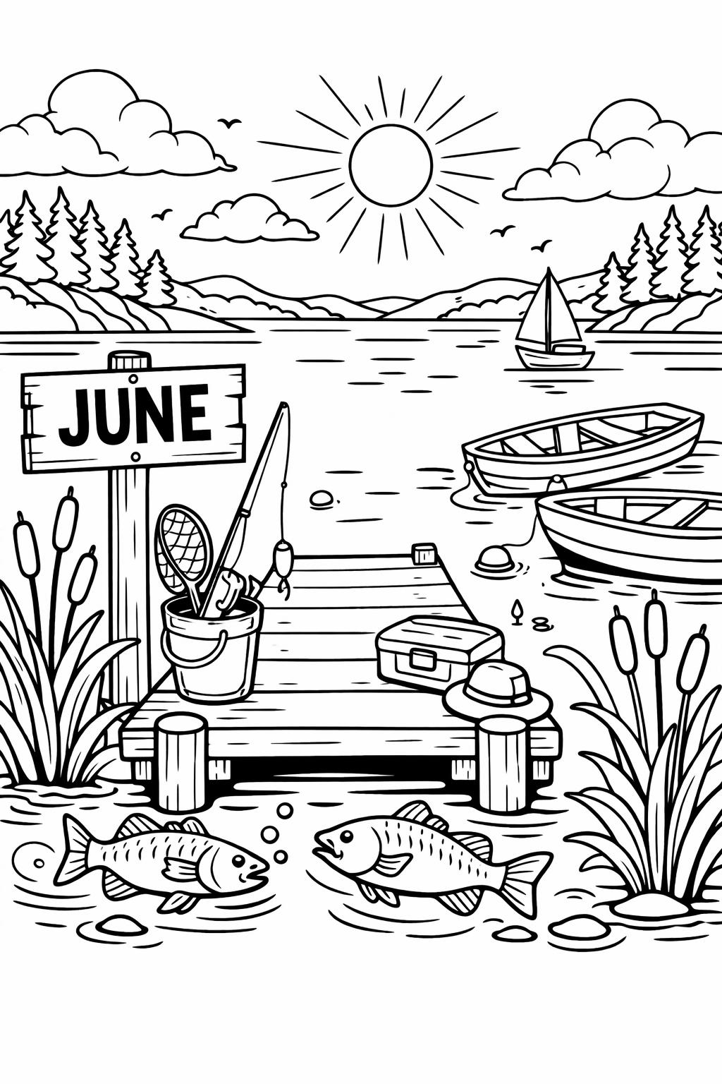 tropical coloring page | palm tree summer scene | vacation themed design